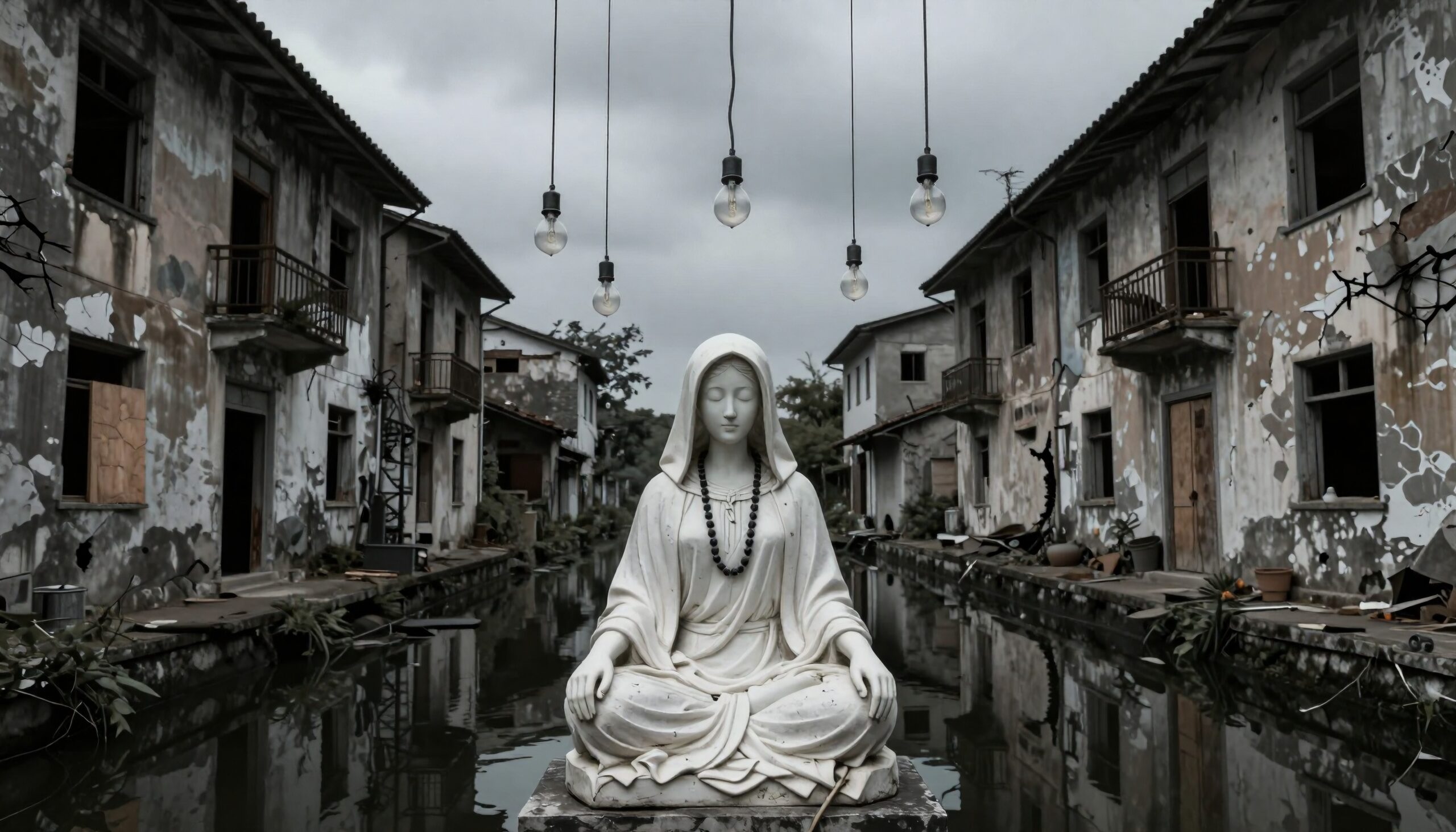 Statue Amidst Urban Decay