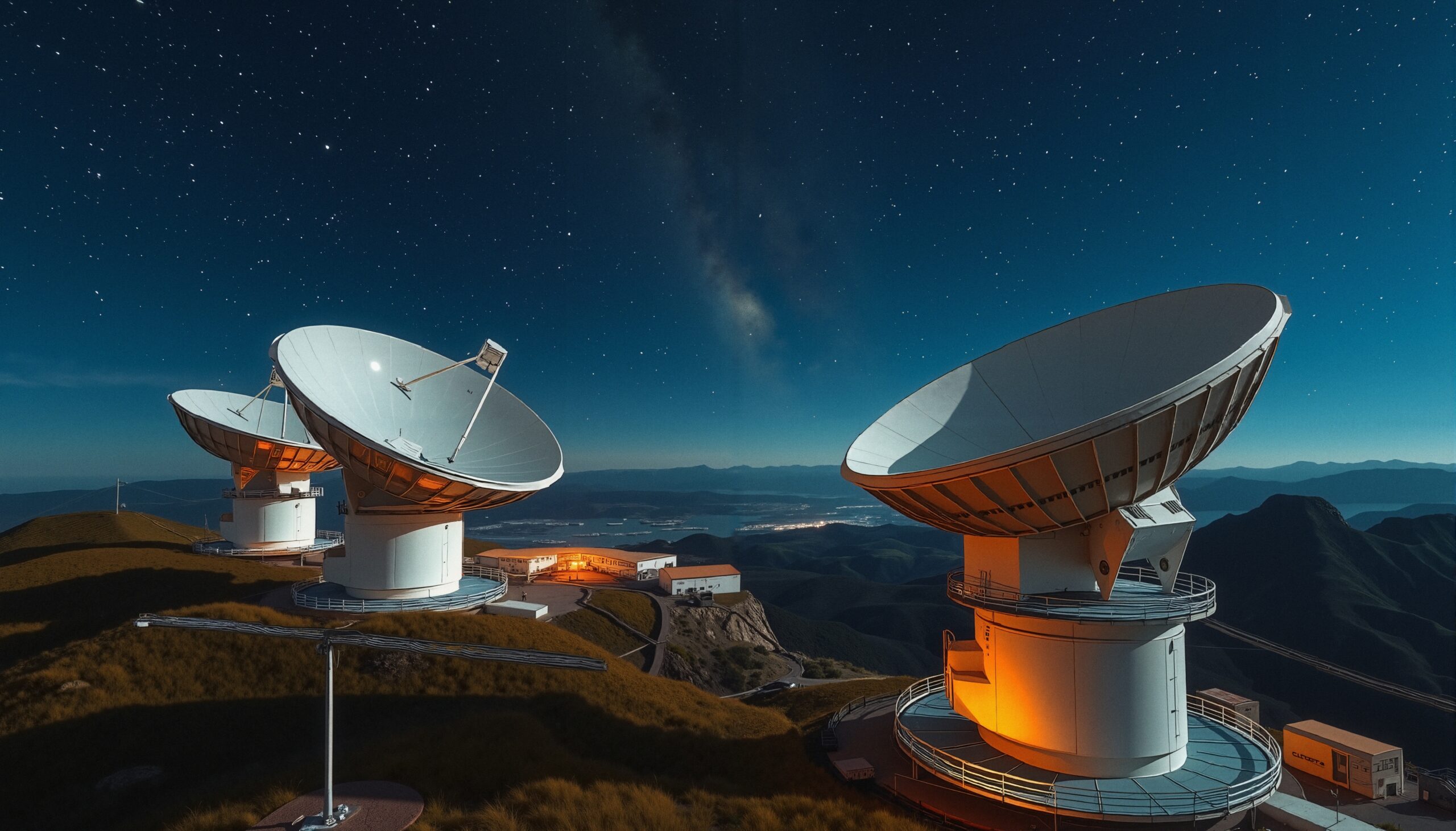 Starlit Satellite Dishes at Night