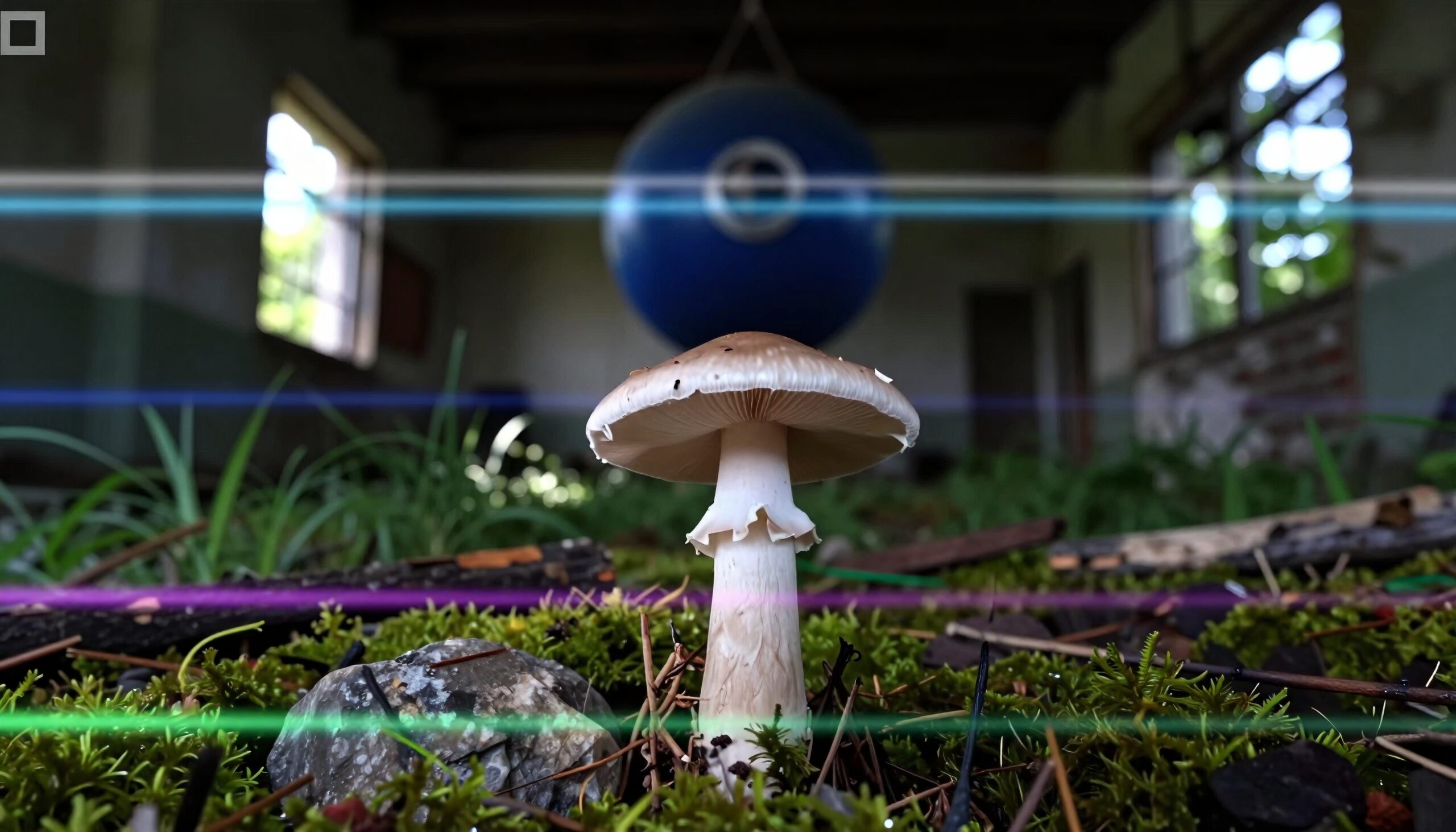 Mushroom Amidst Indoor Moss Beauty