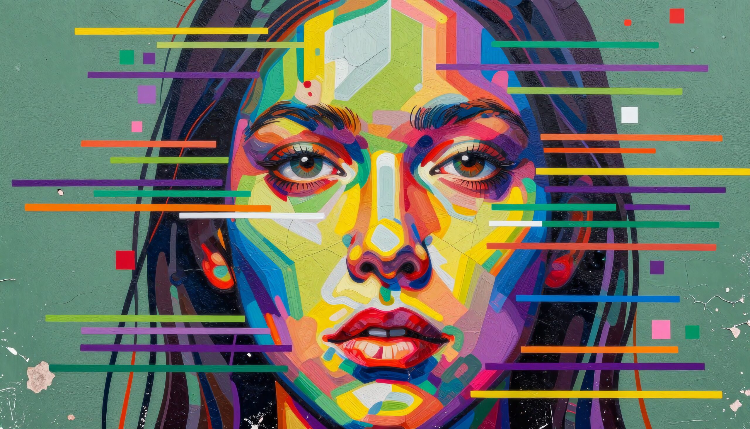 Colorful Geometric Portrait Mural