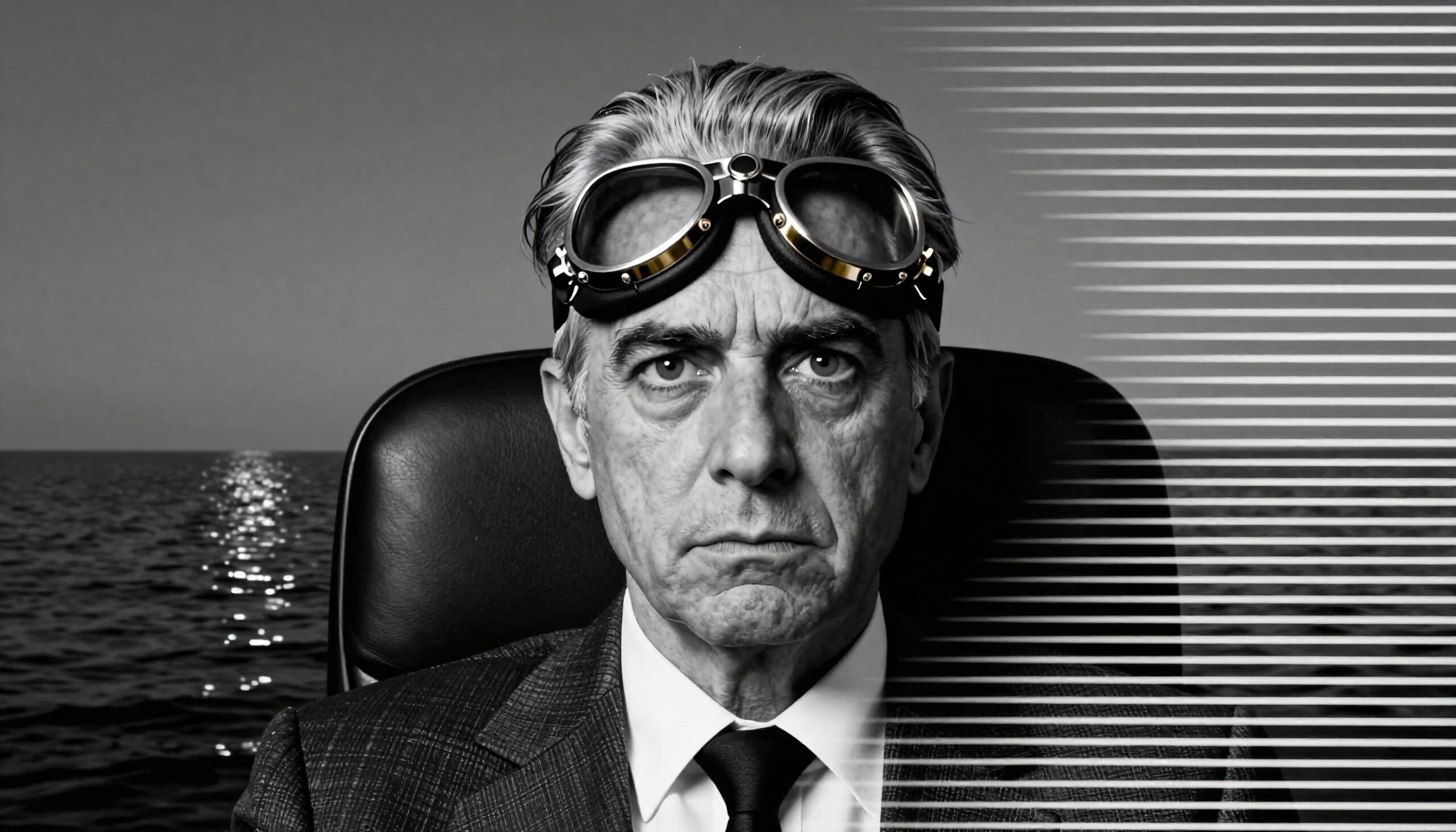 Man with Goggles Overlooking Ocean