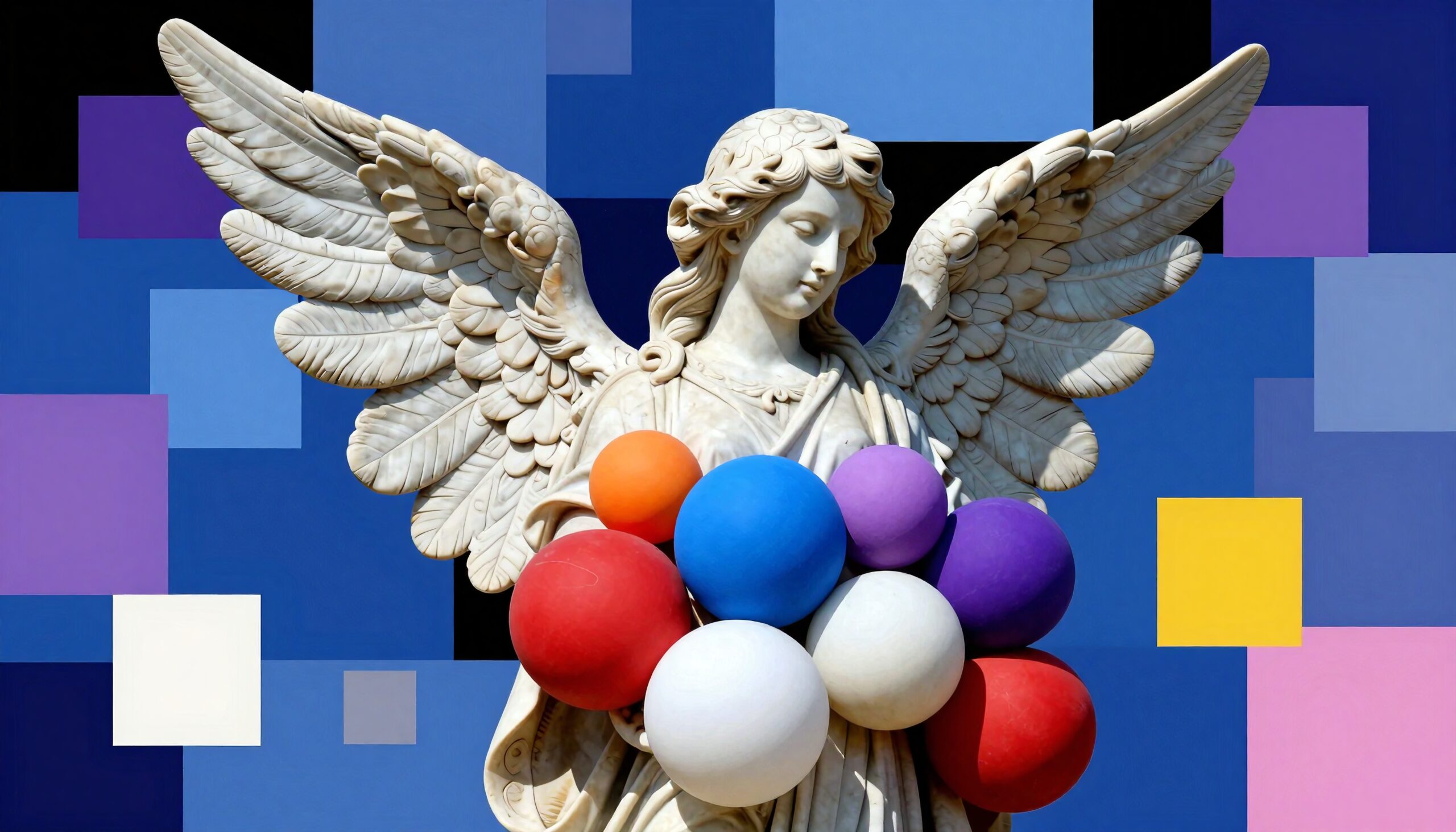 Angel Statue with Colorful Spheres