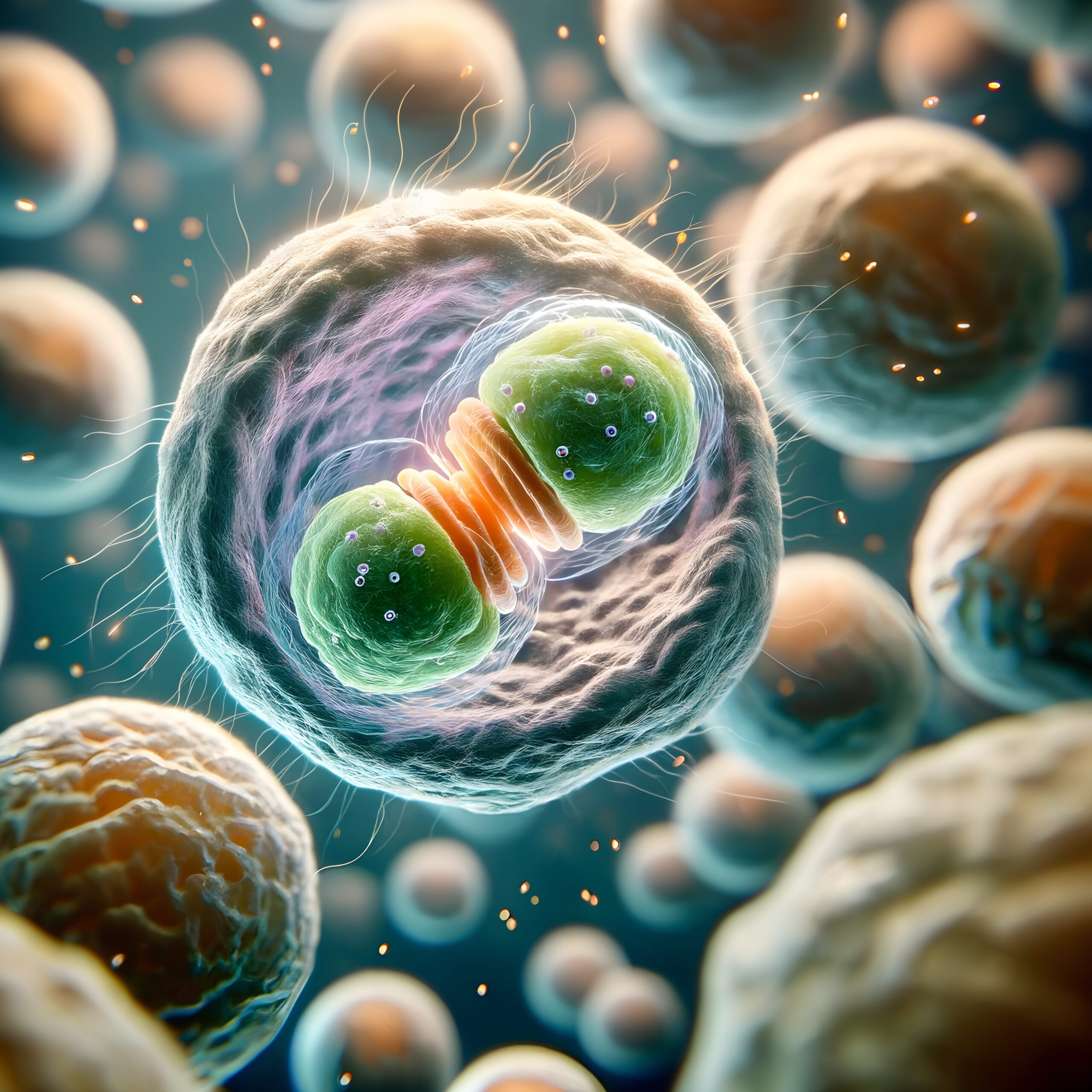 A highly detailed macro image showcasing the process of cell division
