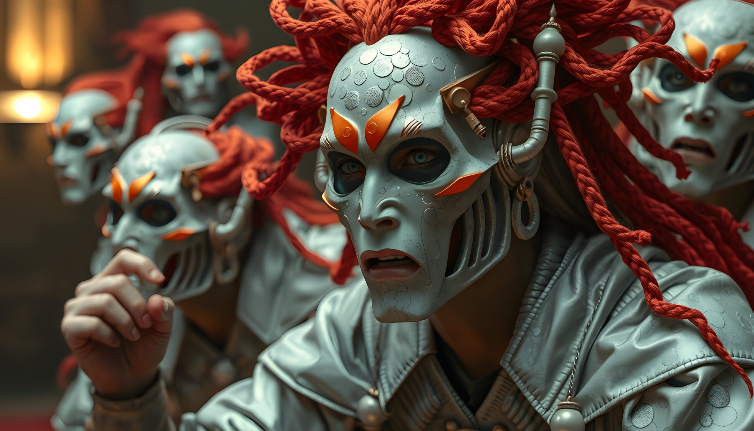 Futuristic Masks with Red Hair