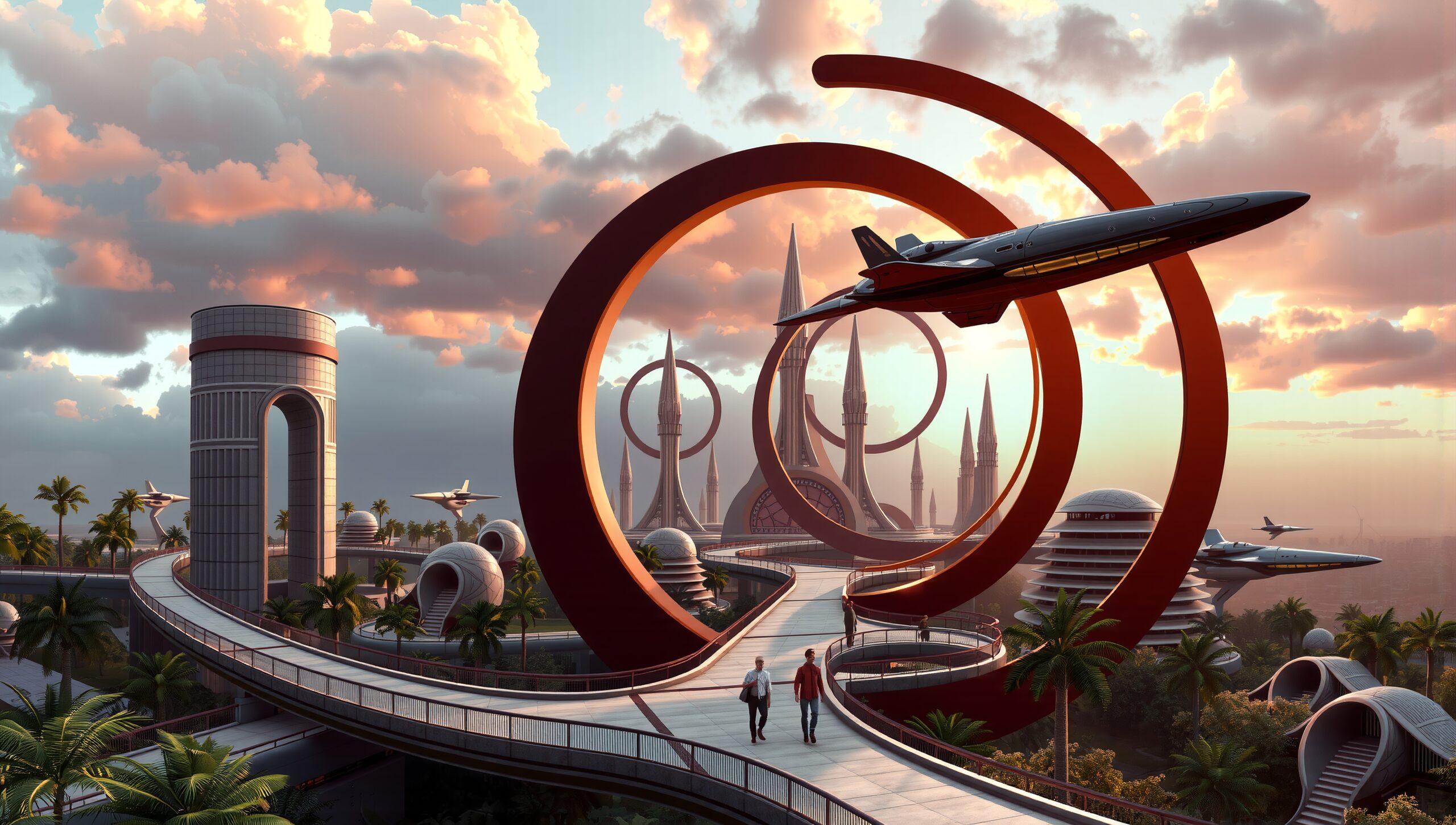 Futuristic City with Flying Vehicles