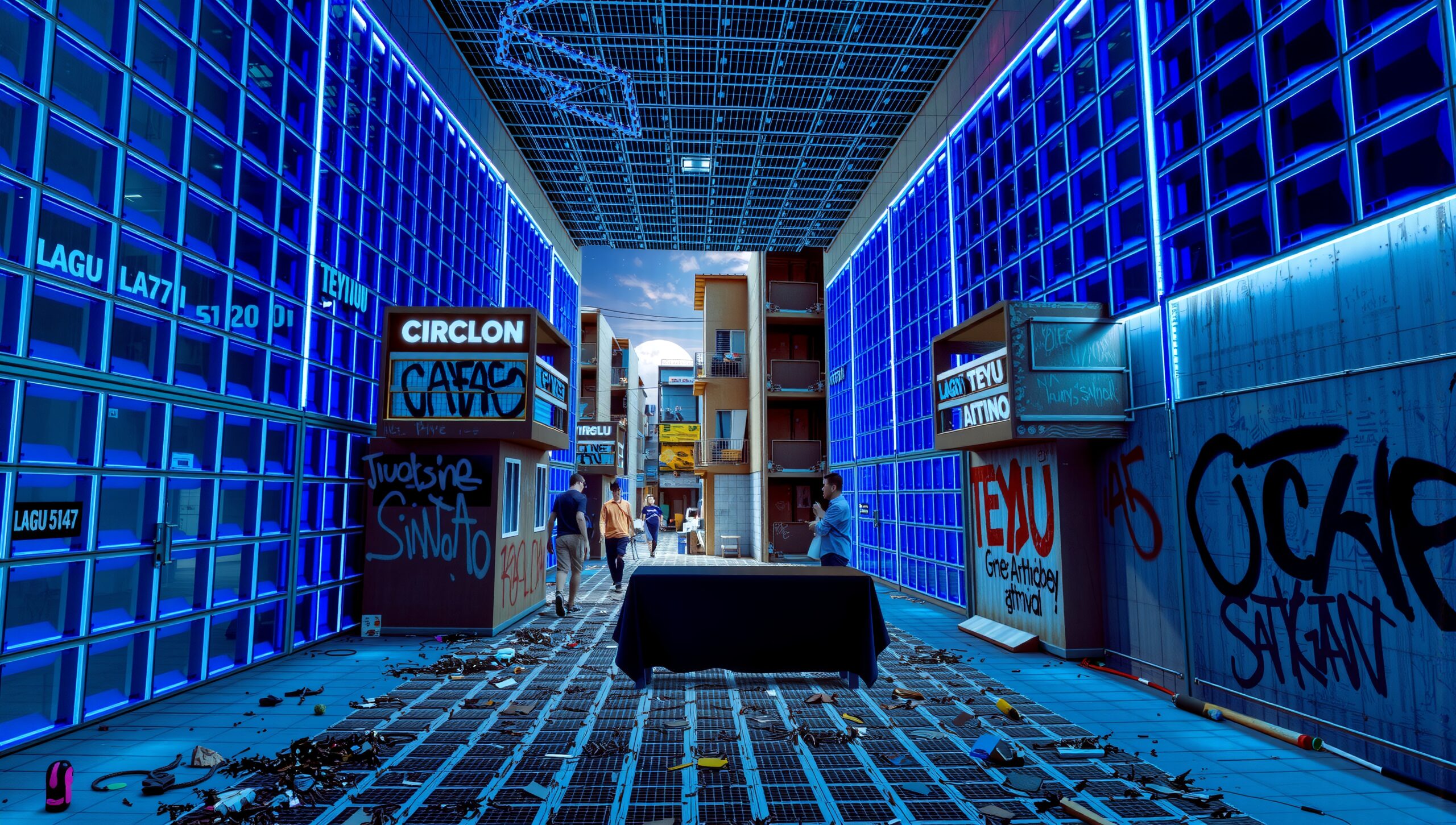 Neon Alleyway With Urban Art