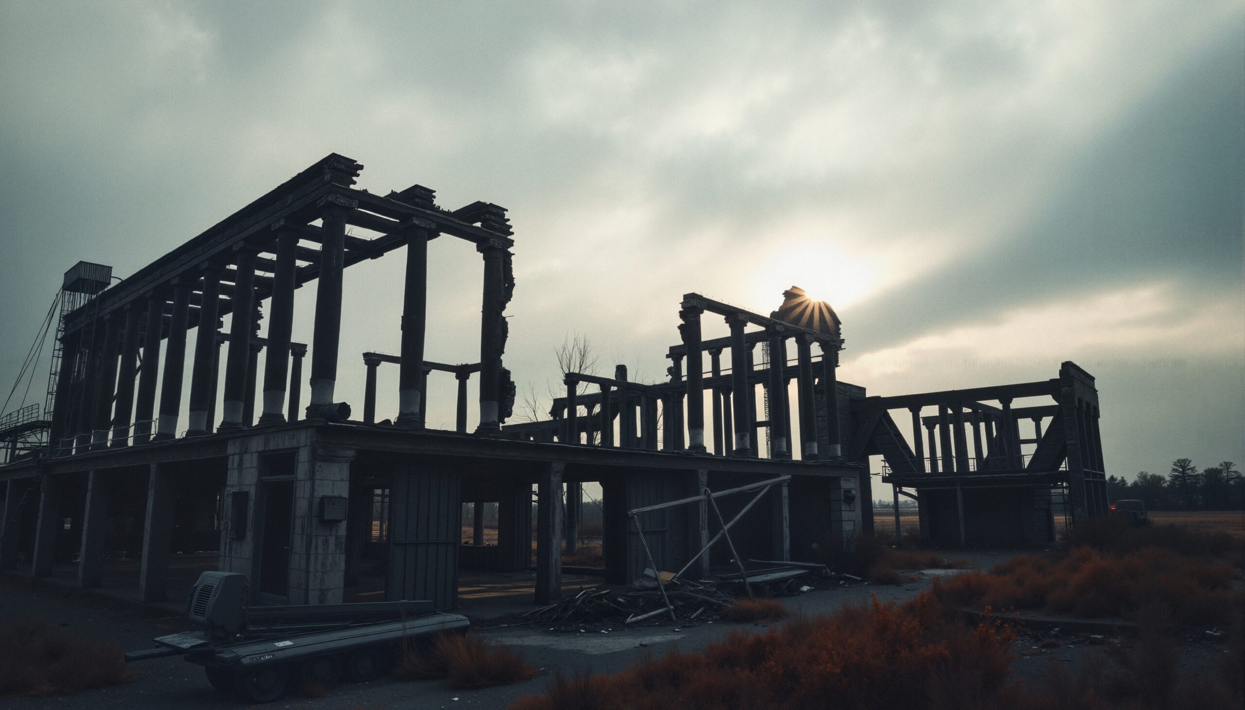 Abandoned Building in Gloomy Landscape