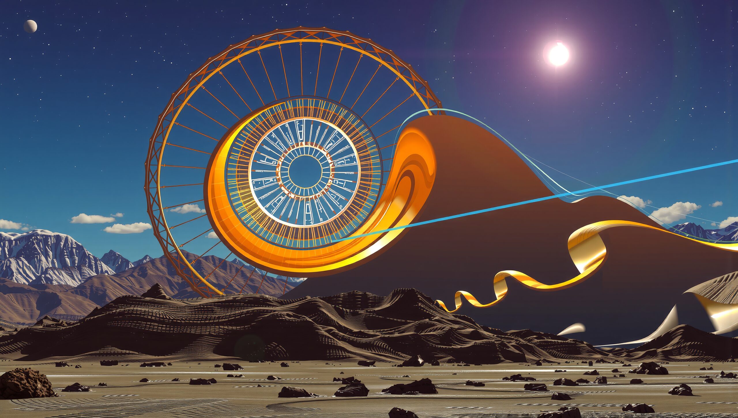 Futuristic Spiral in Surreal Desert