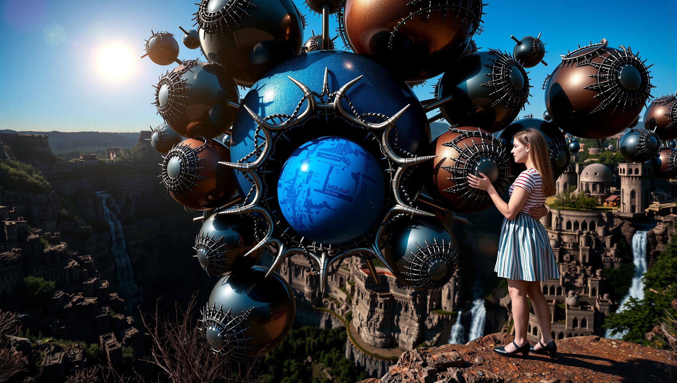 Girl Encountering Futuristic Spheres