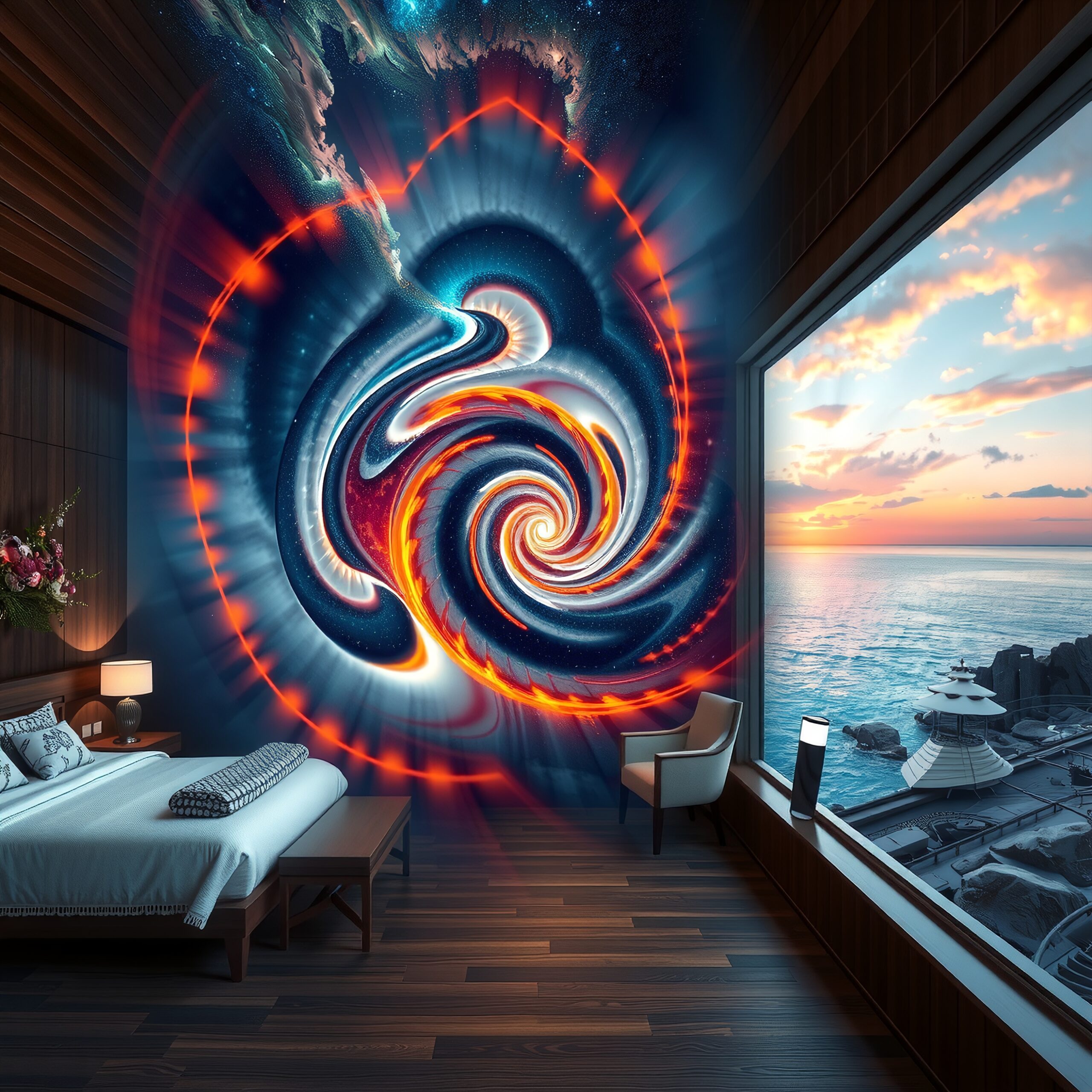 Cosmic Art Illuminates Serene Room
