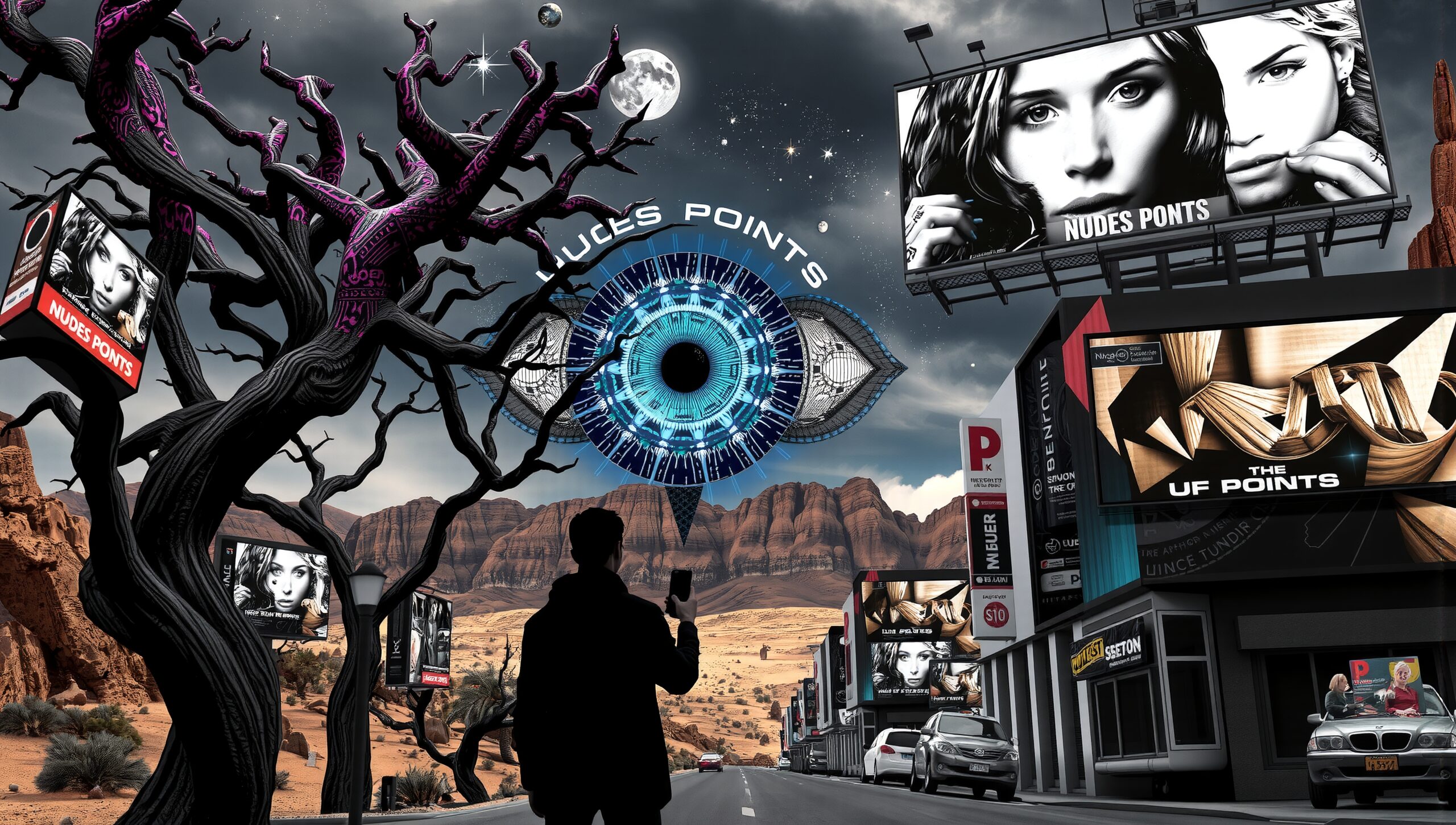Surreal Sci-Fi Landscape with Billboards