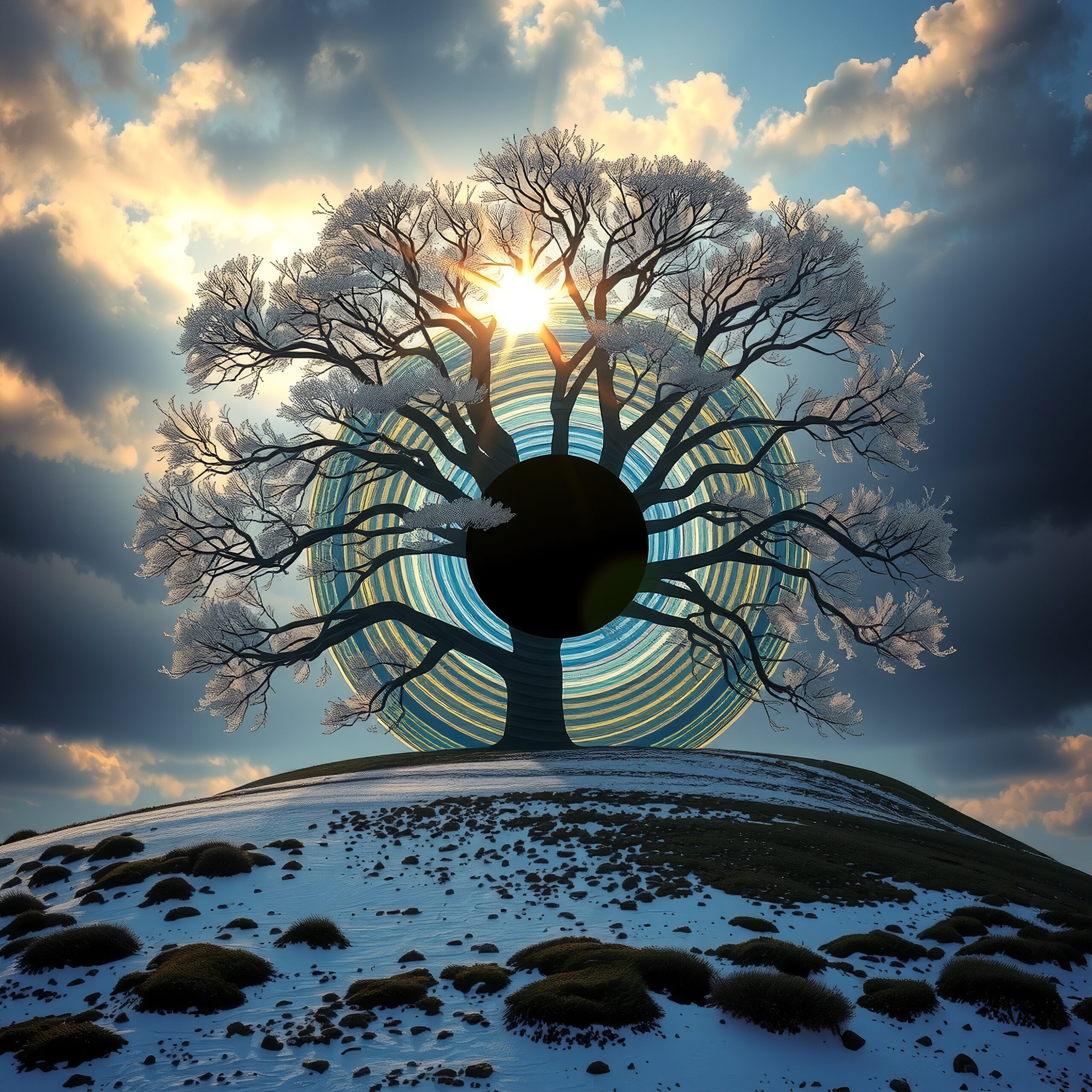 Surreal Tree on Snowy Hill