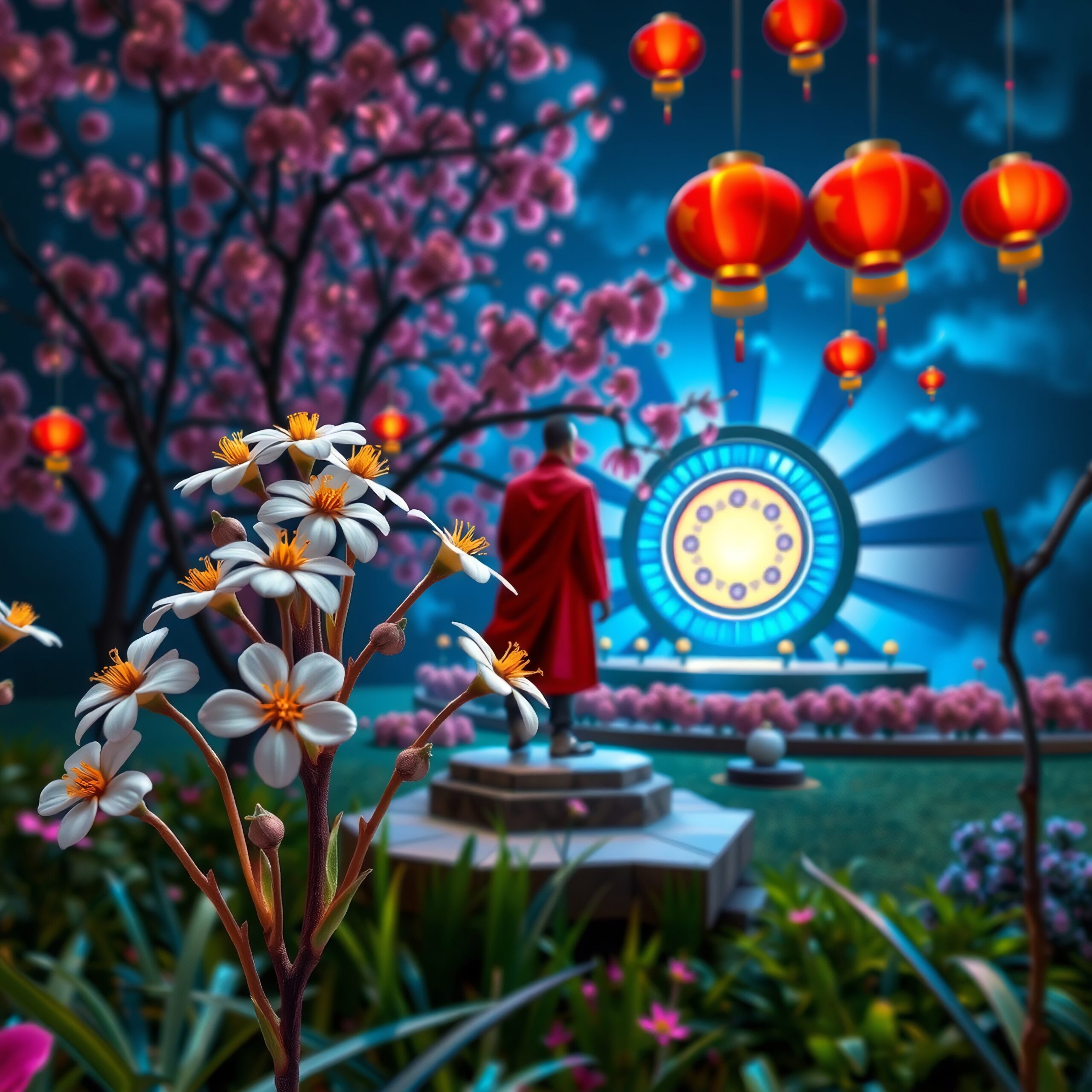 Meditation Under Starry Lanterns