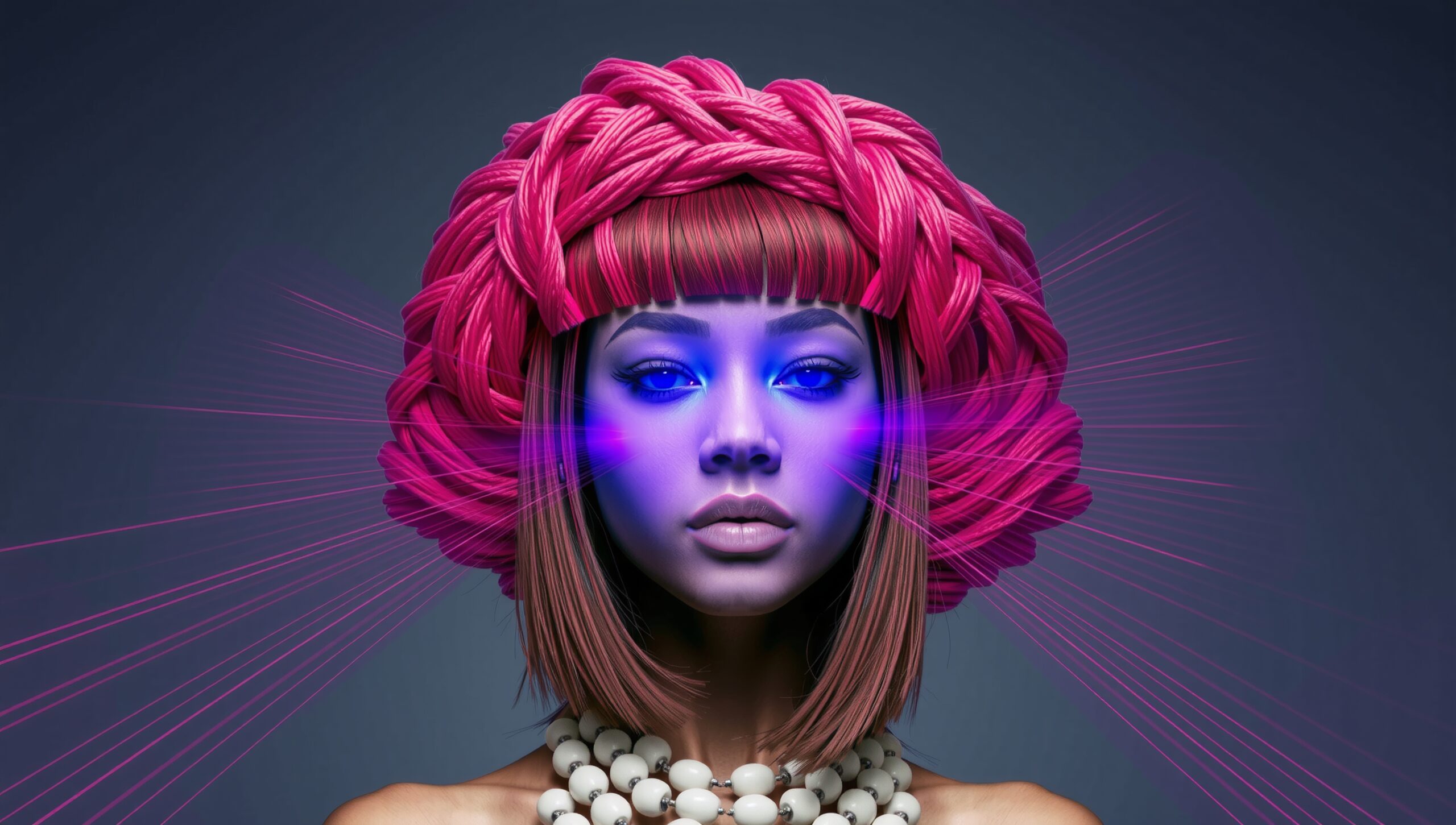 Futuristic Pink-Haired Woman Portrait