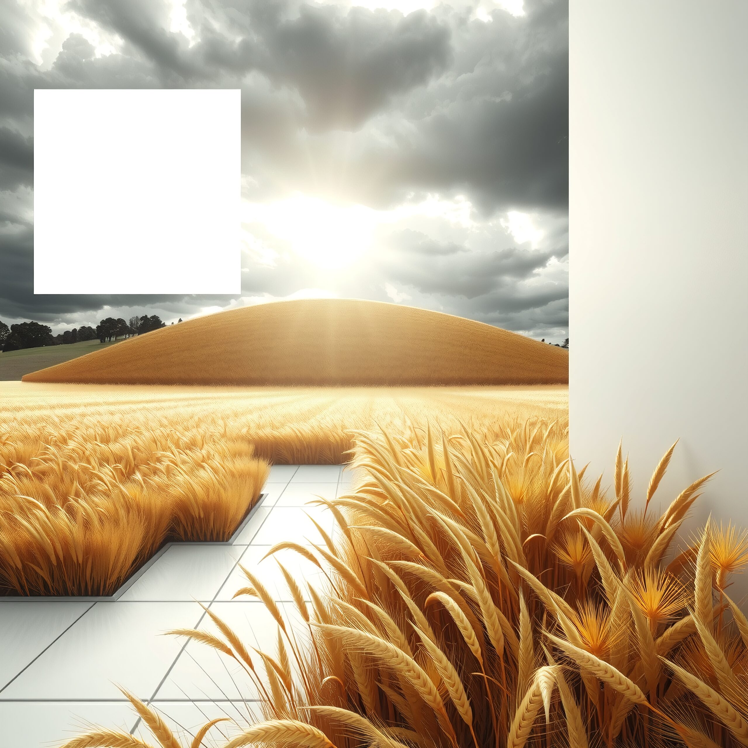 Sunlit Wheat and Concrete Harmony