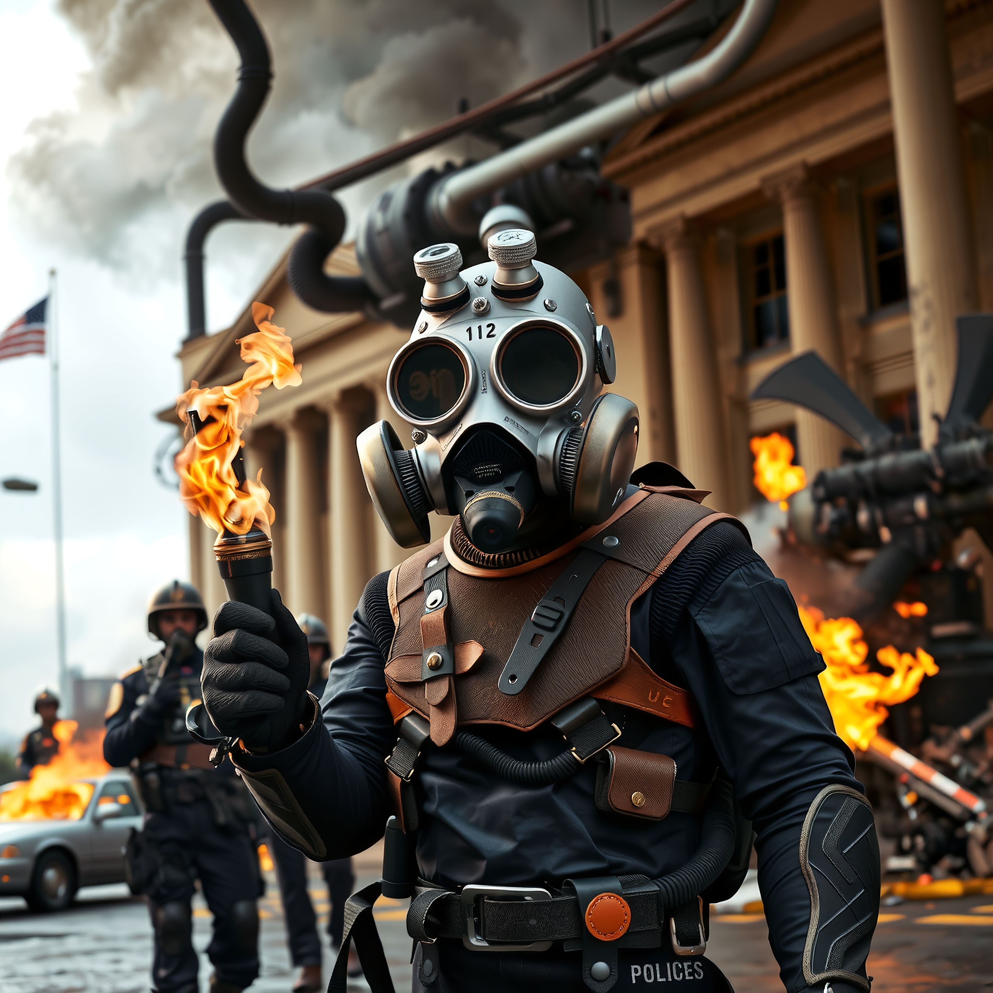 Dystopian Scene Amidst Urban Chaos