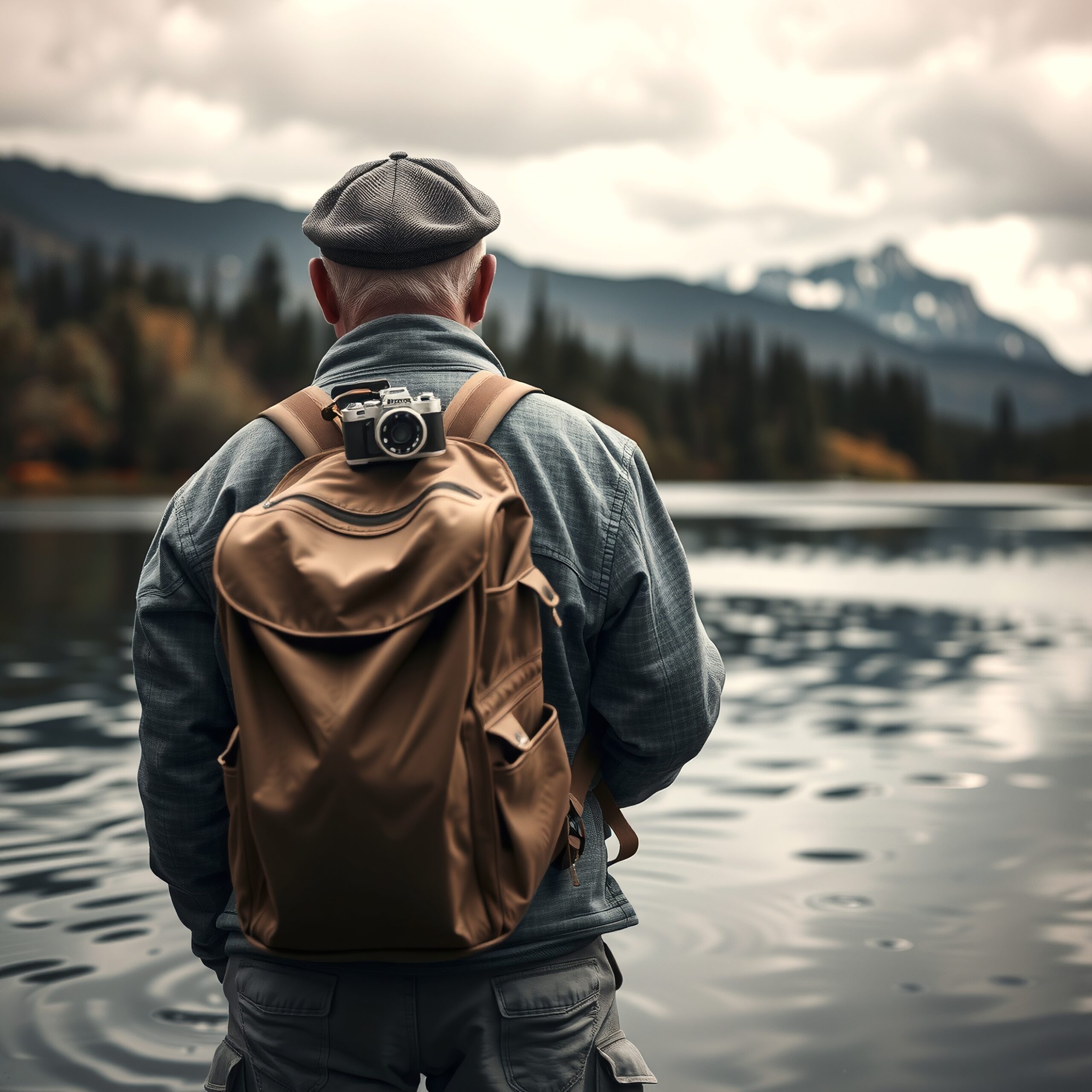 Contemplative Photographer by the Lake