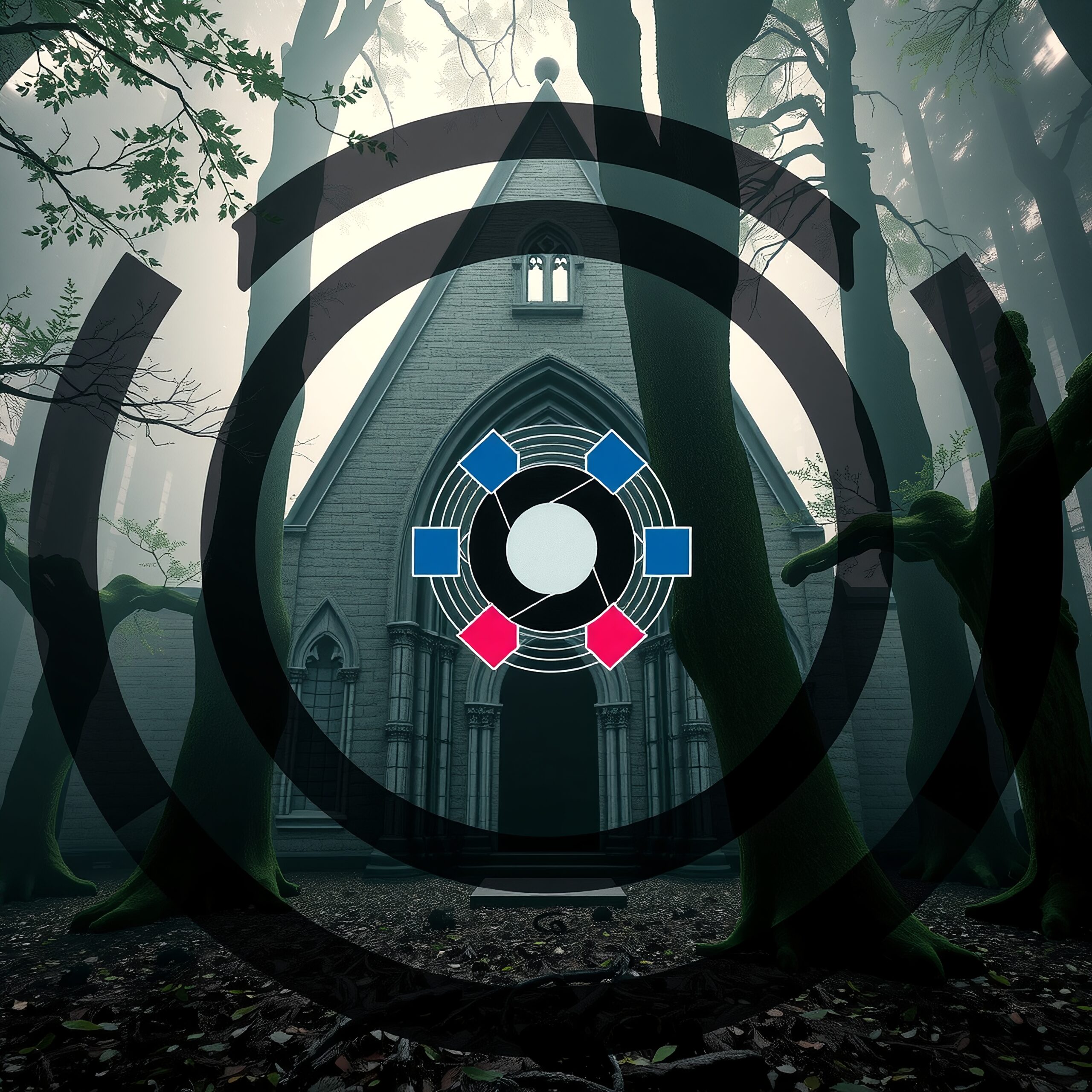 Enigmatic Chapel in Foggy Forest