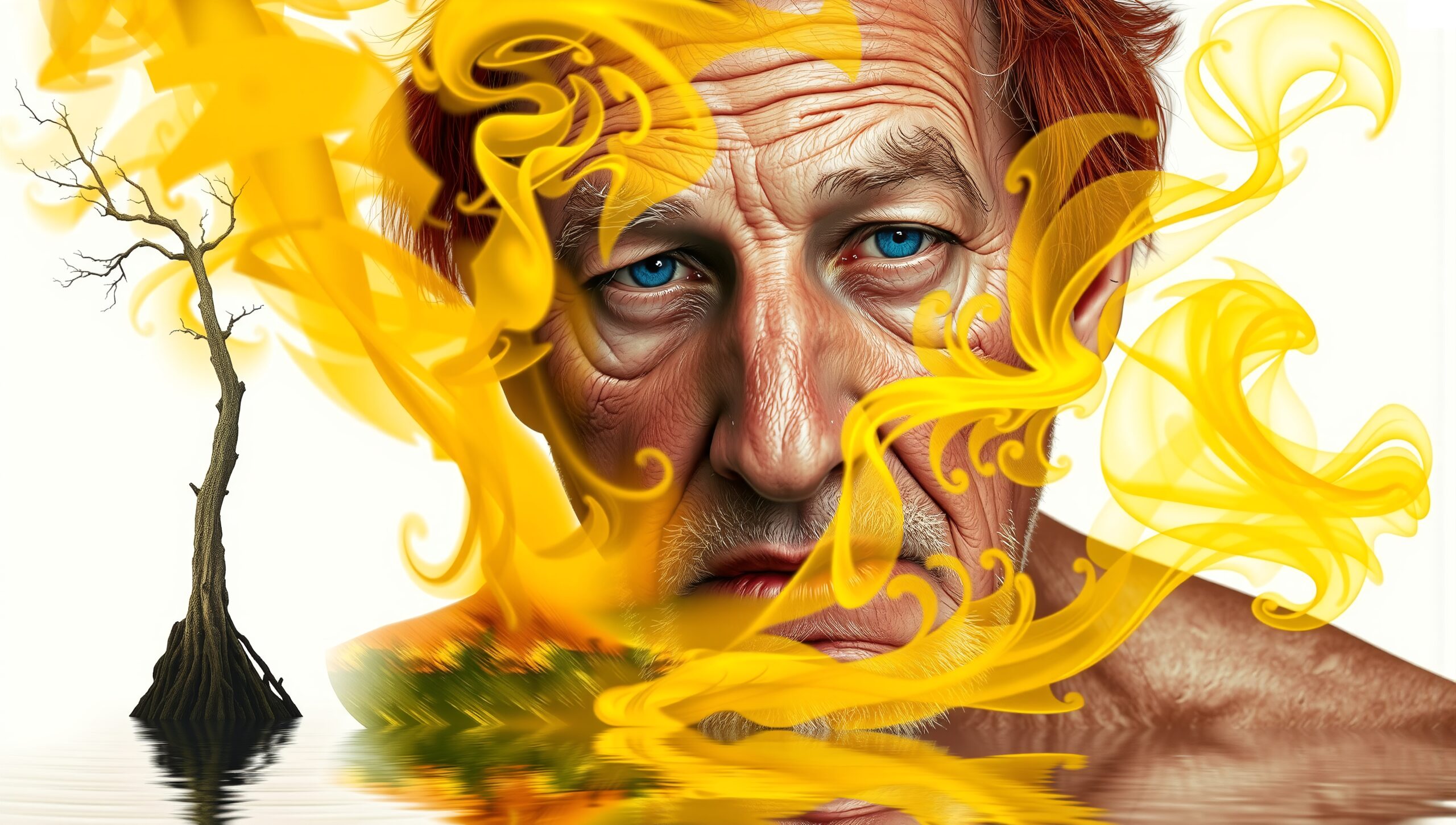 Surreal Face with Yellow Swirls