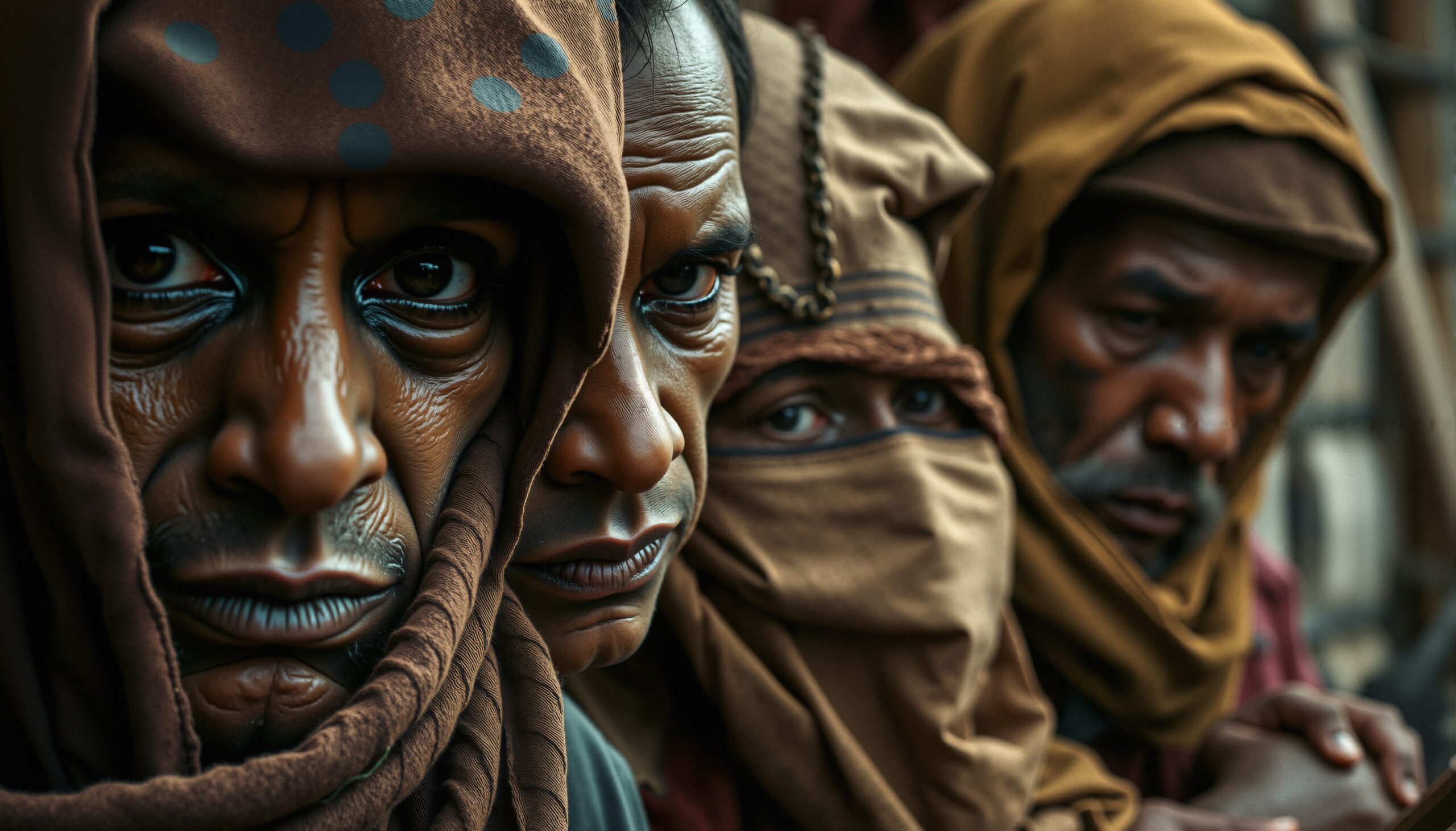 Intense Gaze of Hooded Individuals