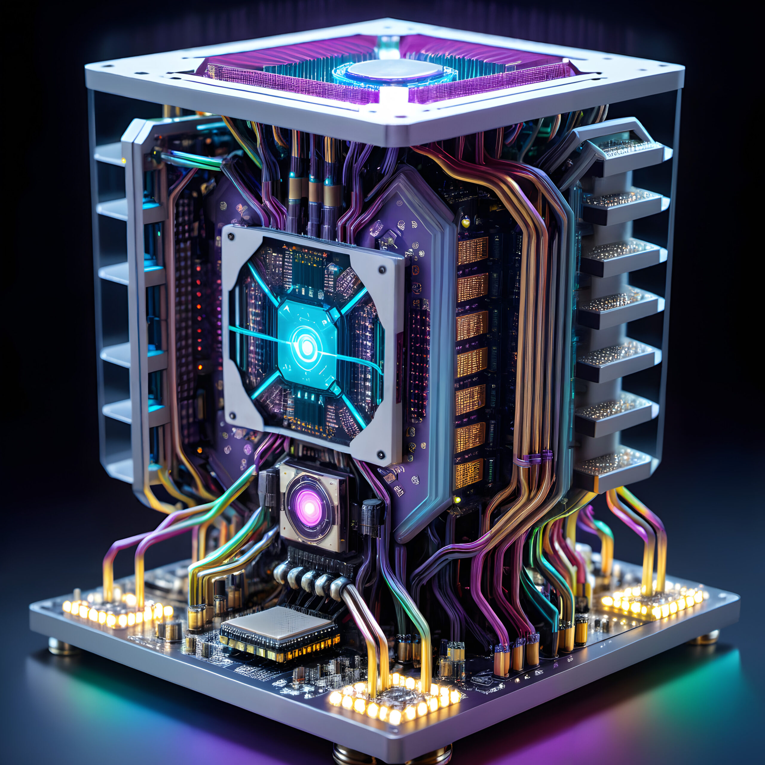 Futuristic Sci-Fi CPU Neon Lights and Advanced Cooling