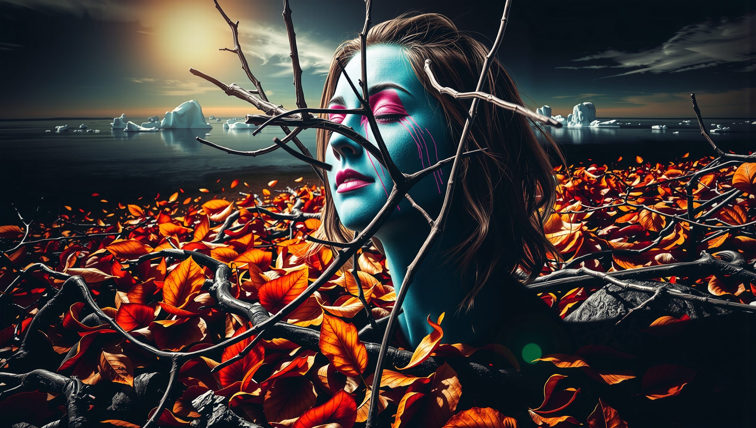 Surreal Woman Amidst Nature’s Contrast