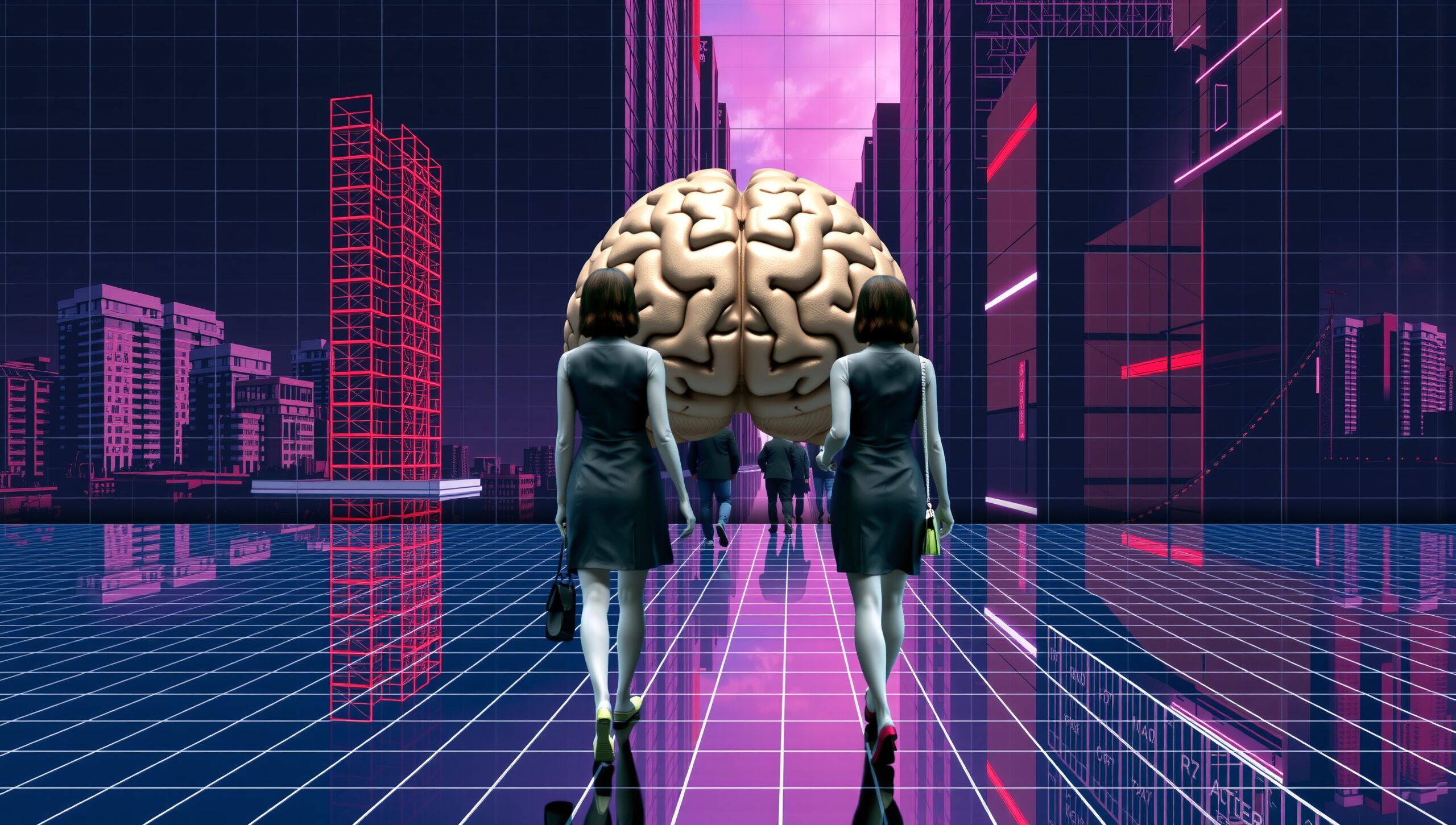 Futuristic Brain in Neon City
