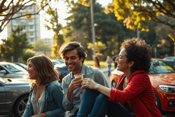 Three friends sit together, sharing a moment of joy and laughter.