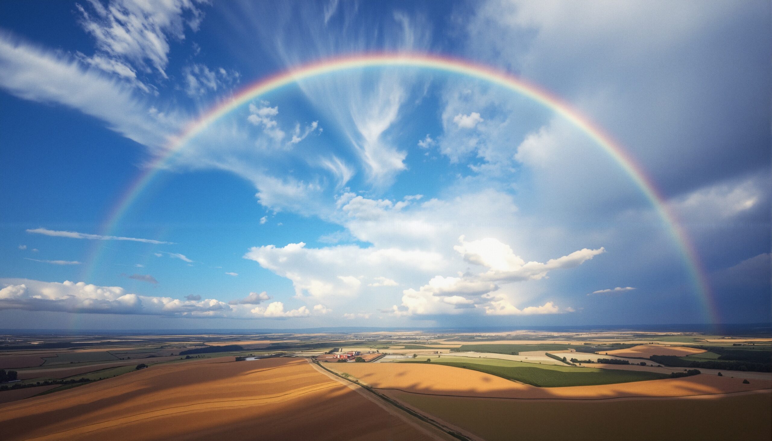 Rainbow Over Expansive Rural Landscape