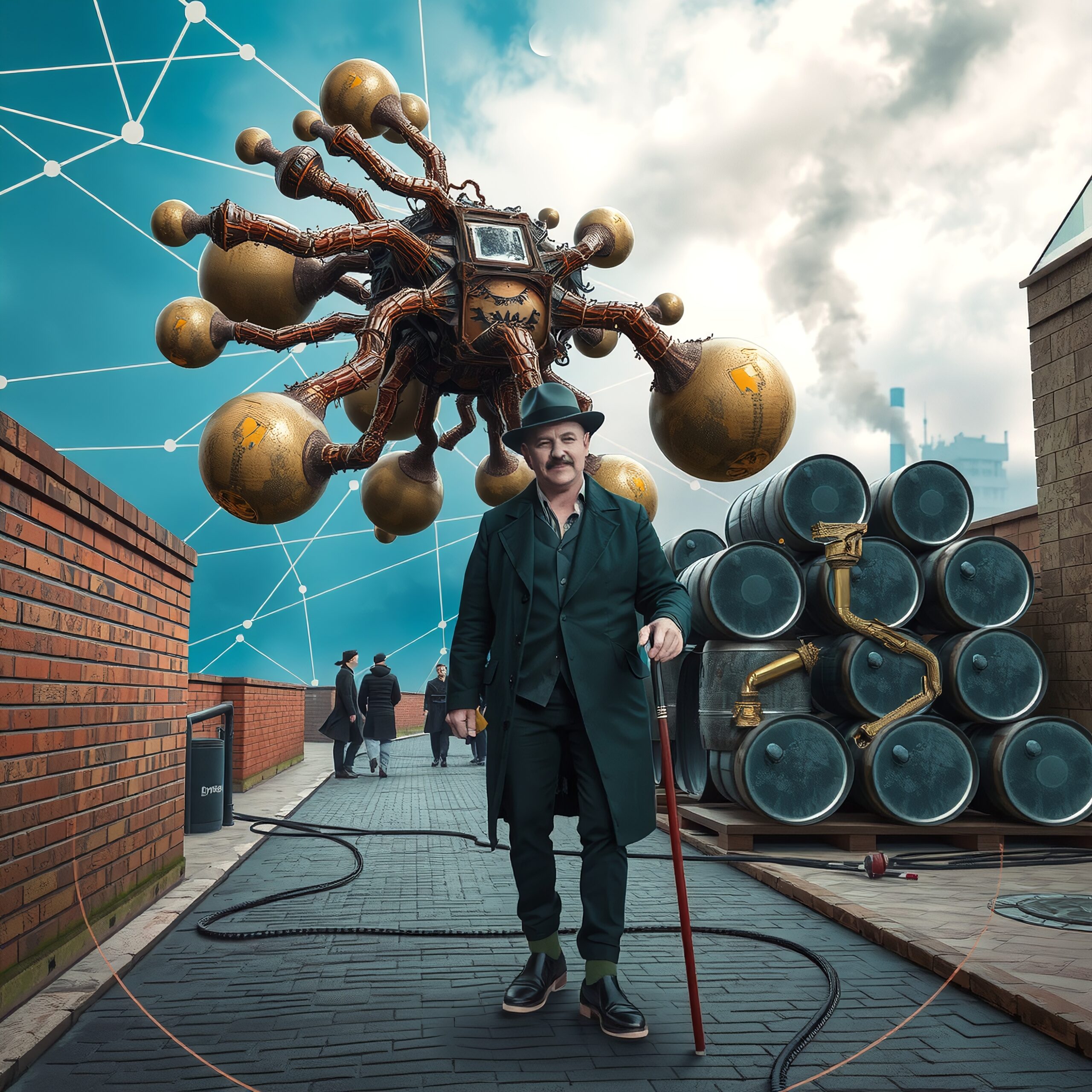 Elderly Man in Futuristic Setting