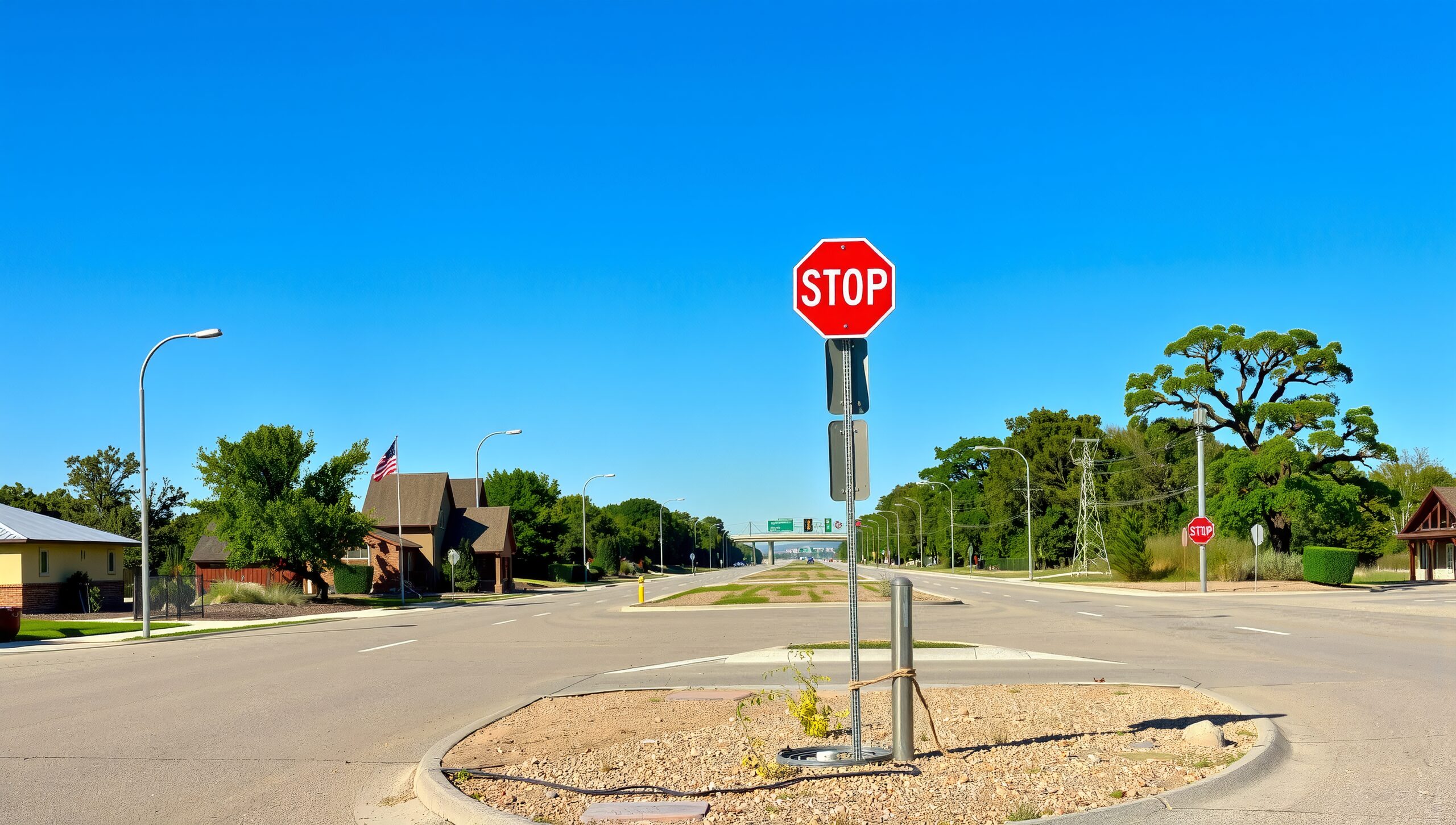 Suburban Road with Stop Sign