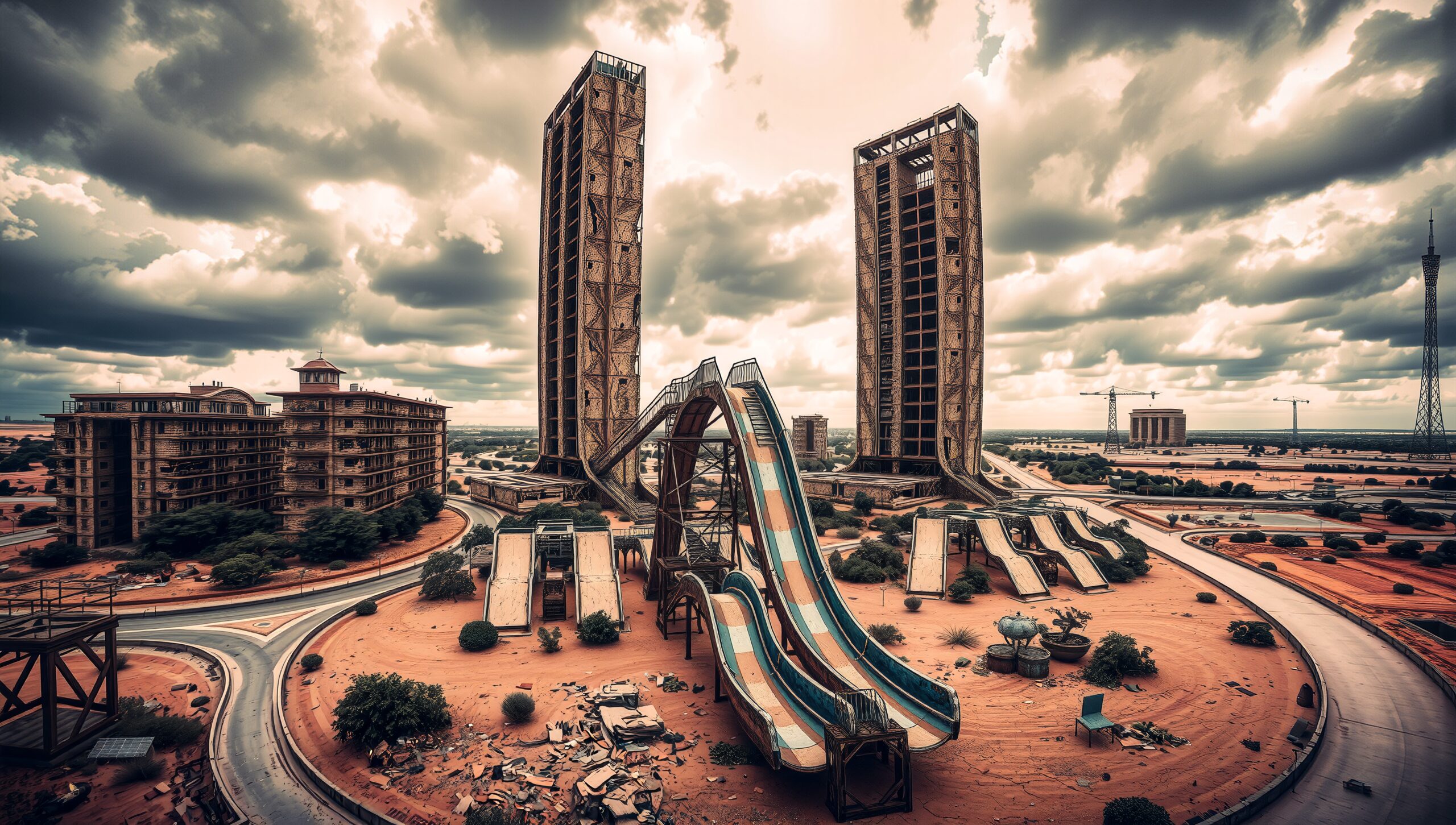 Abandoned Water Park Towers Loom