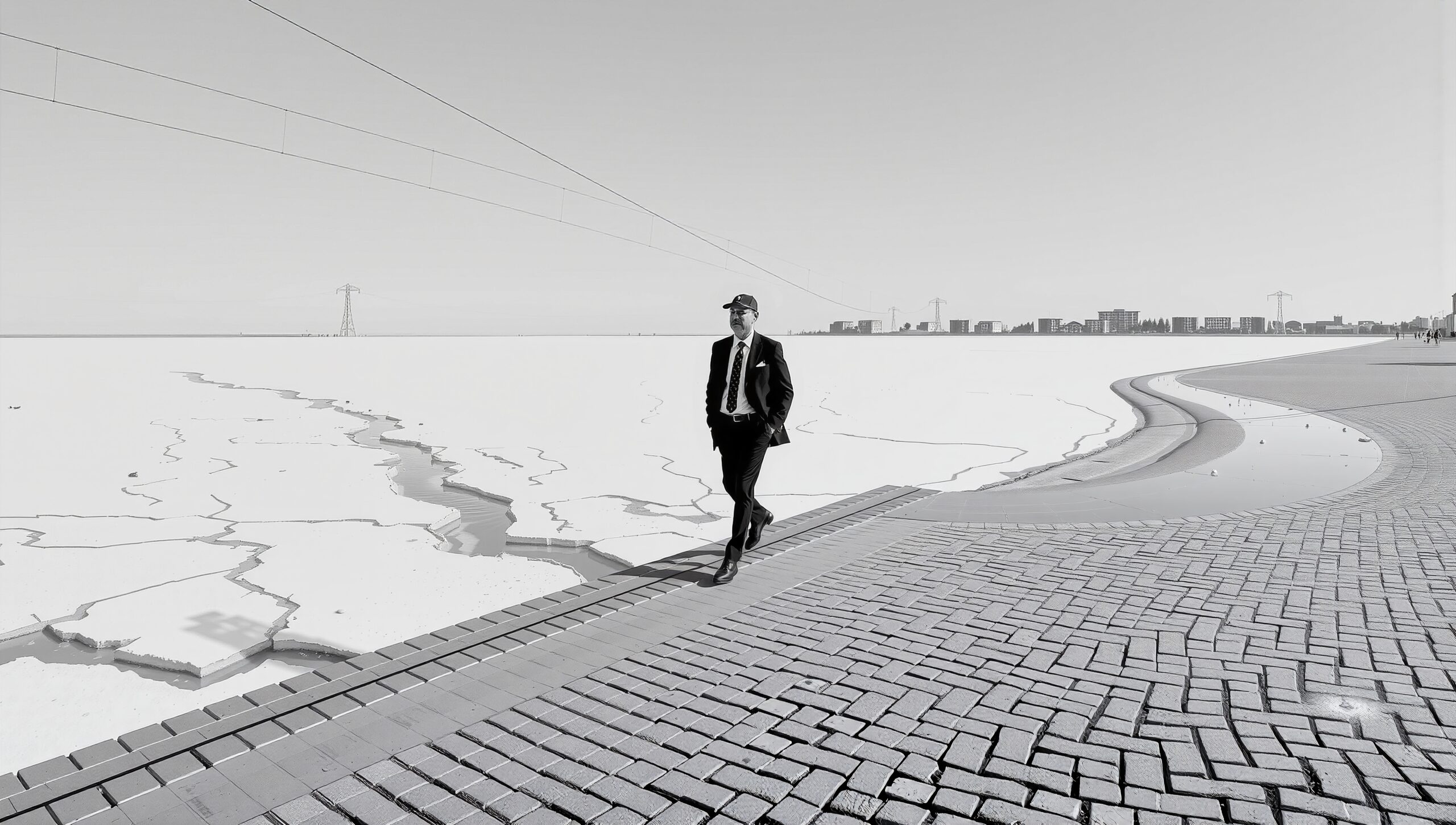Man Walking Along Frozen Expanse