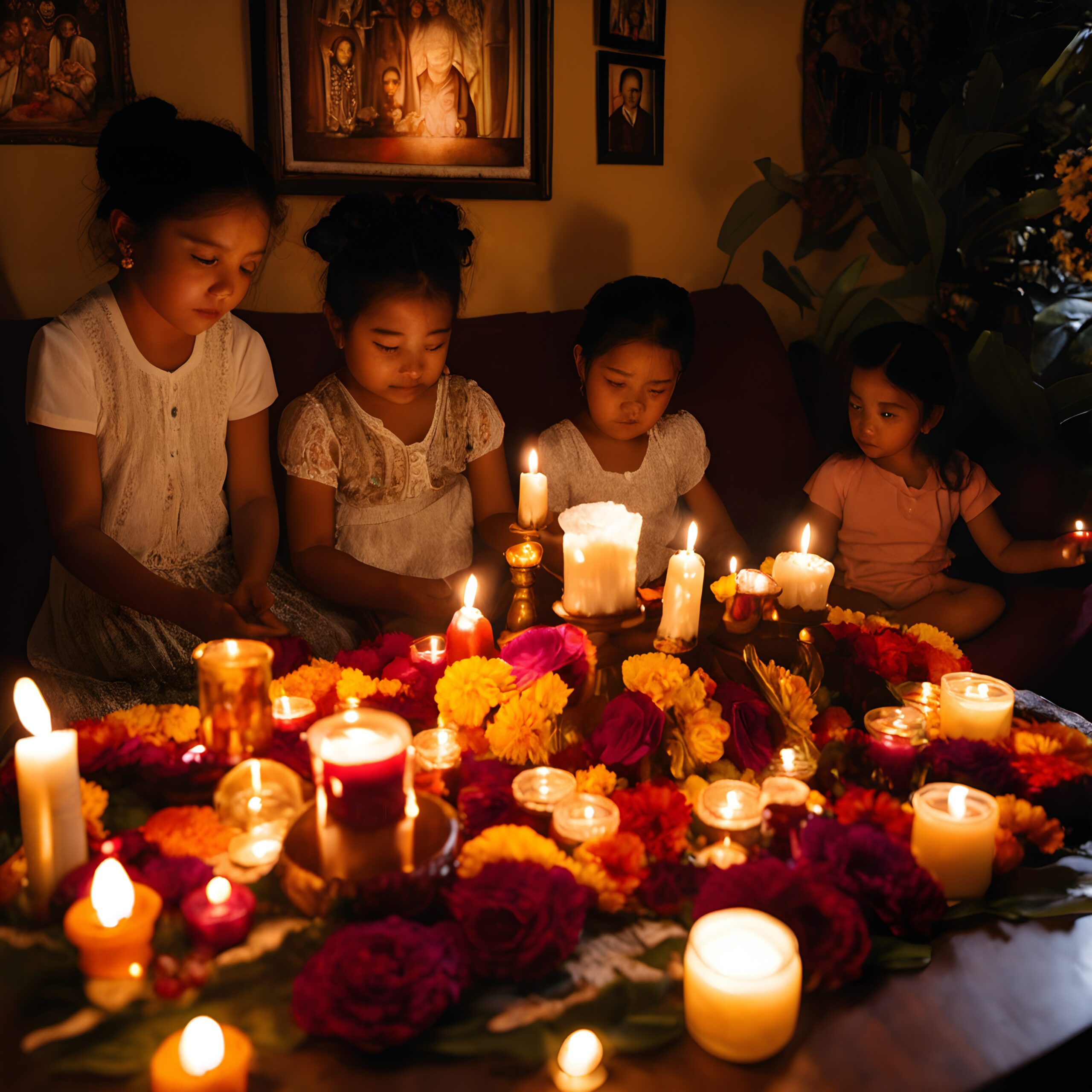 Young Girls at Day of the Dead Altar