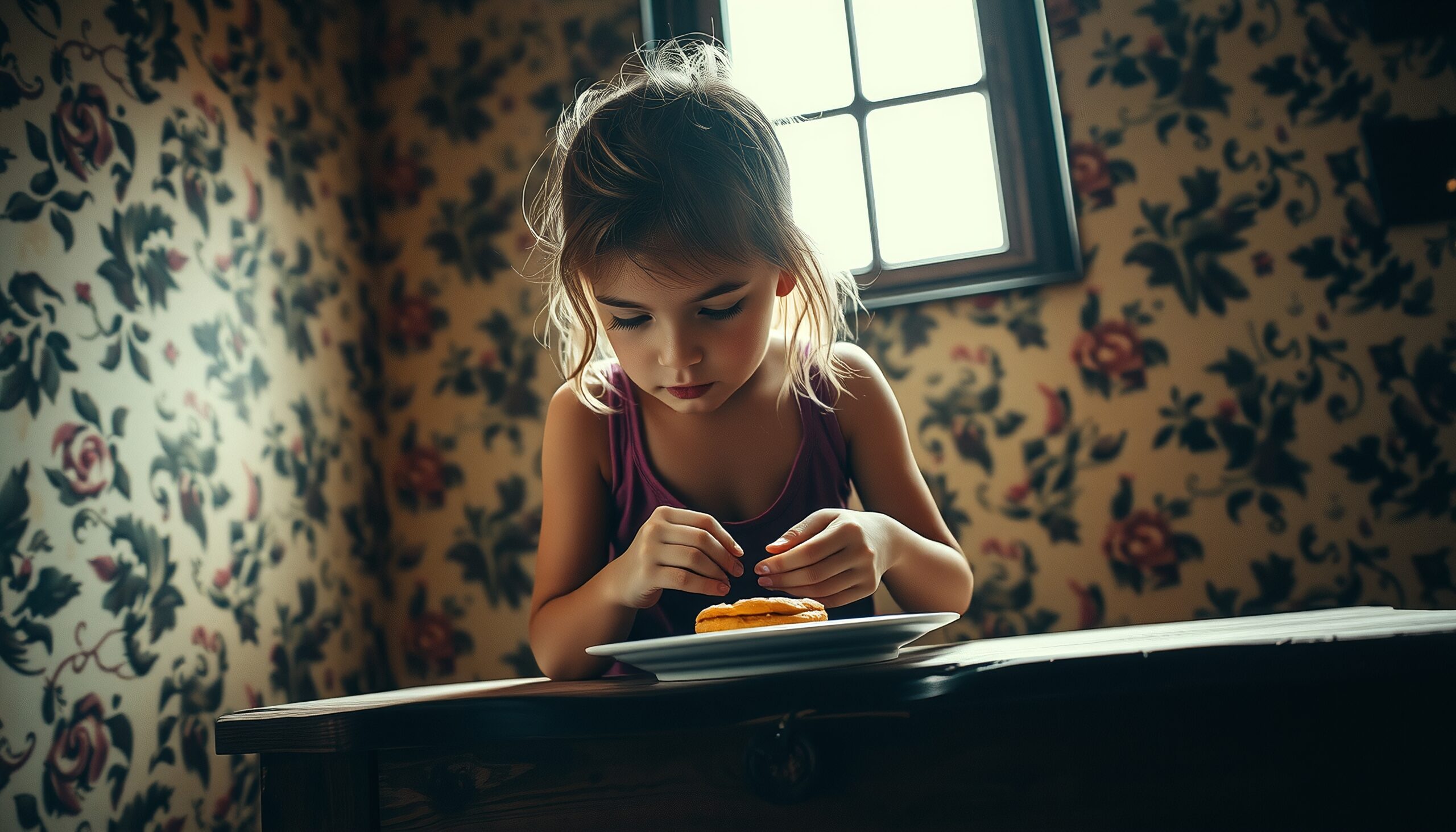Contemplative Moment at Breakfast Table