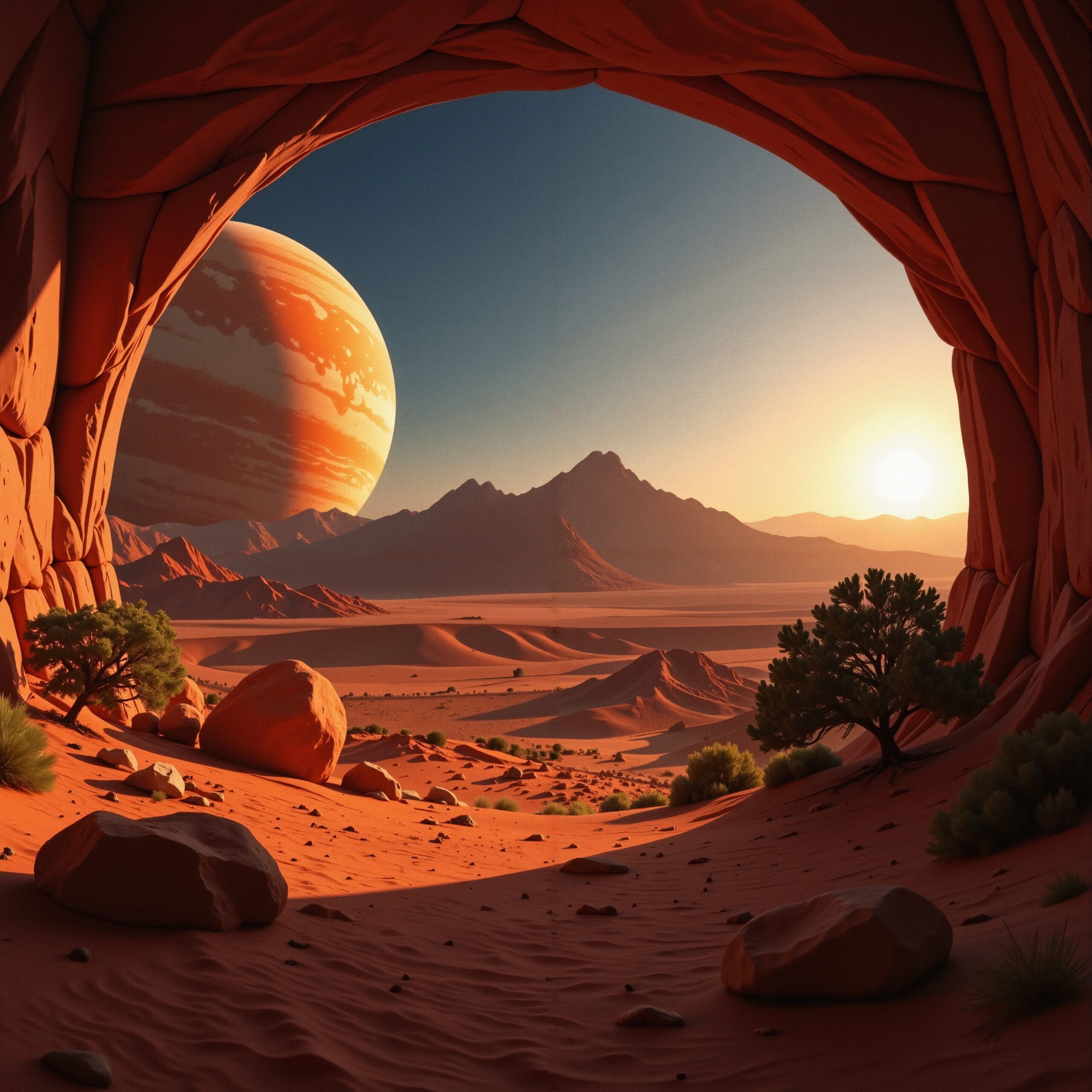 Desert Landscape Alien Planet Sunset