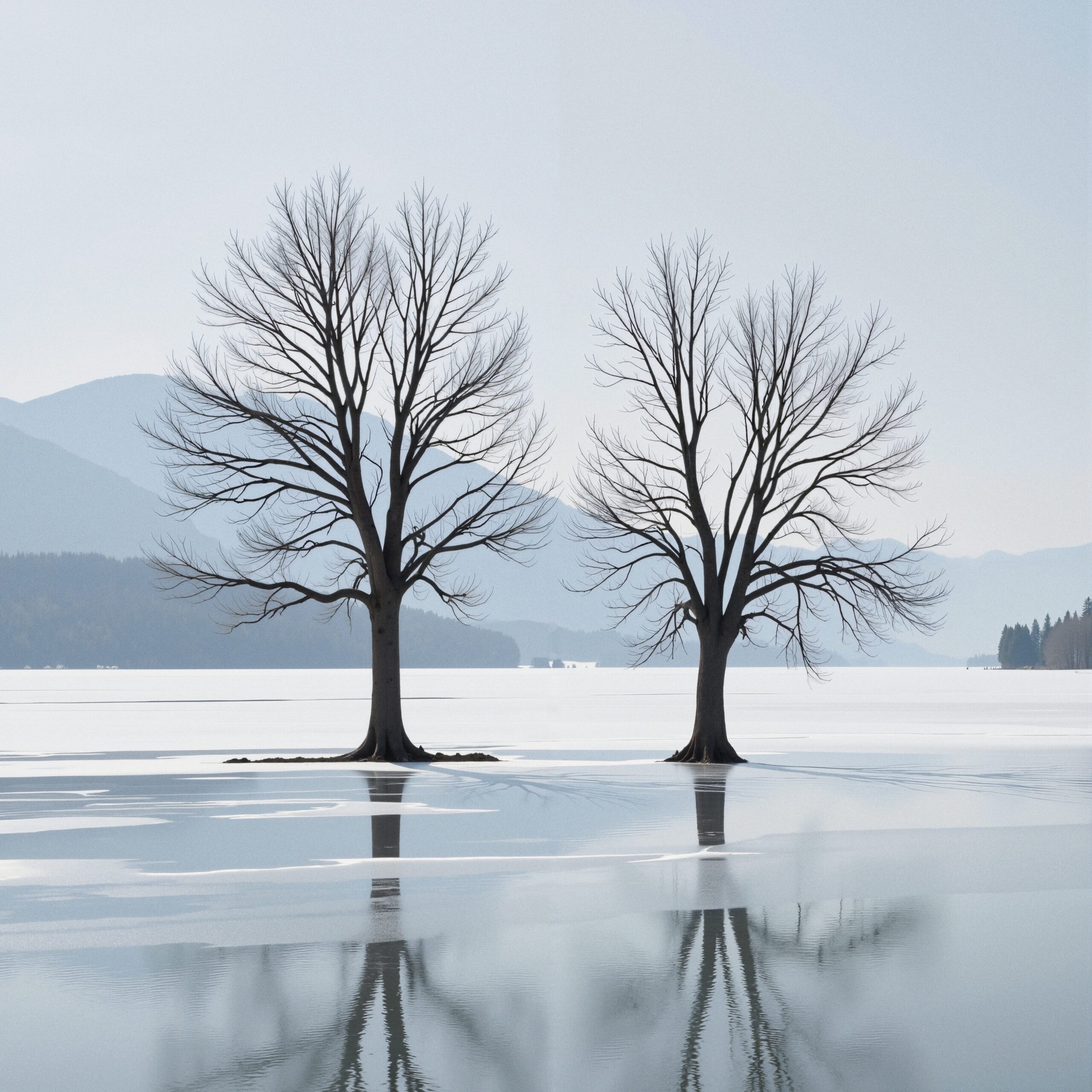 Winter Trees Reflect on Ice