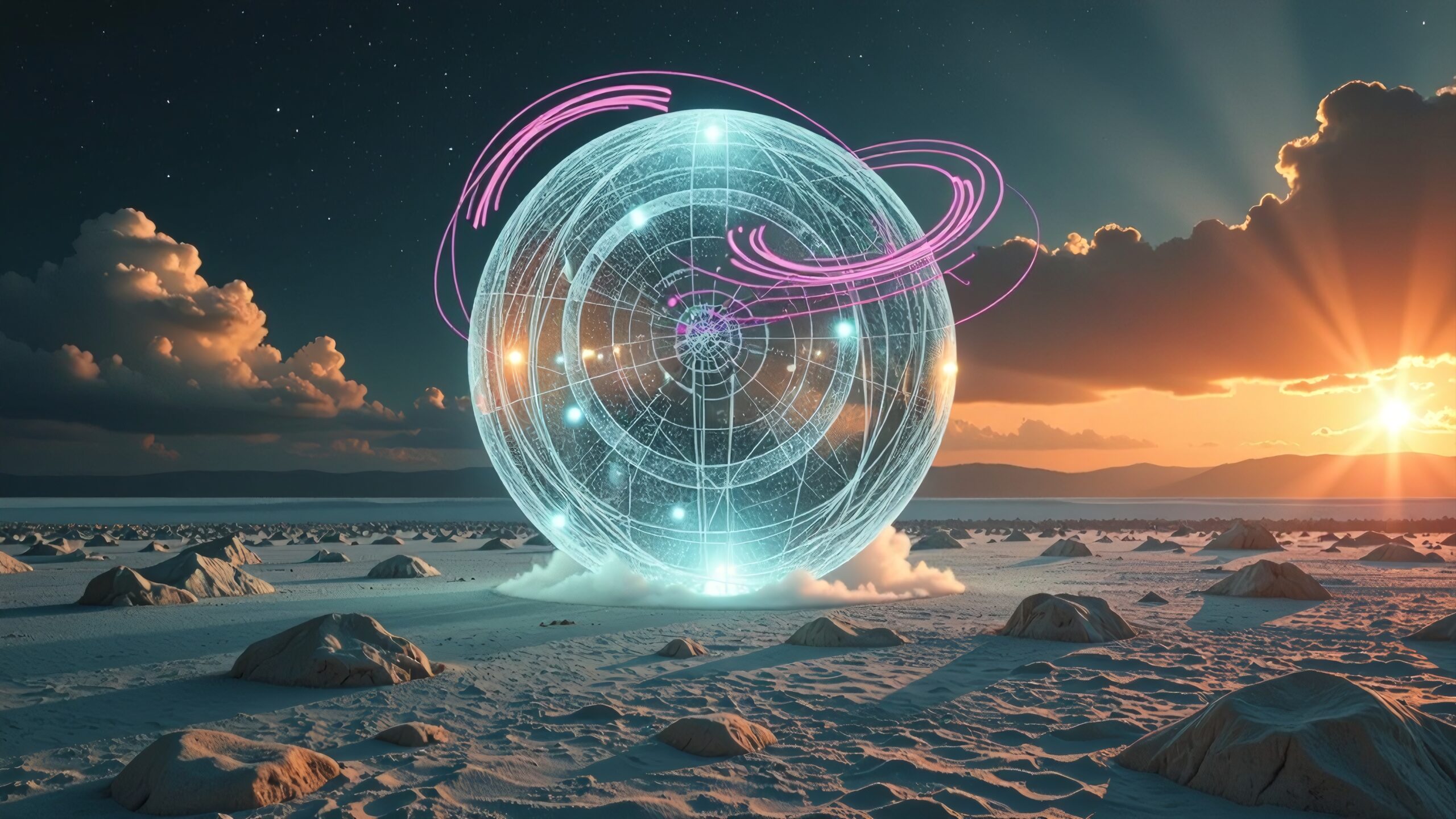 Futuristic Sphere in Desert Landscape