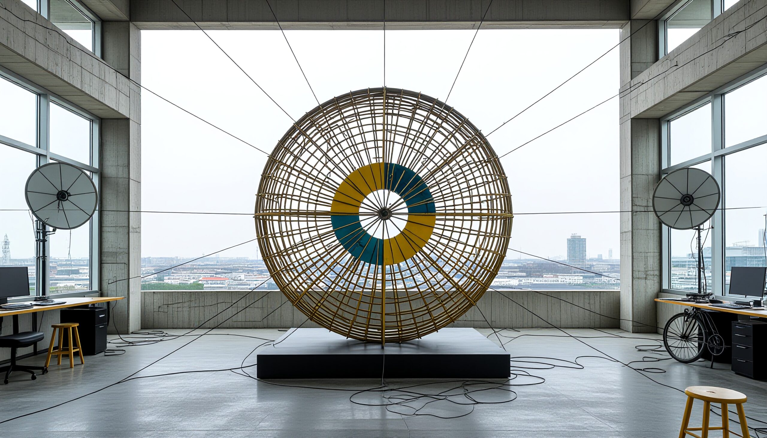 Modern Workspace with Bamboo Sphere