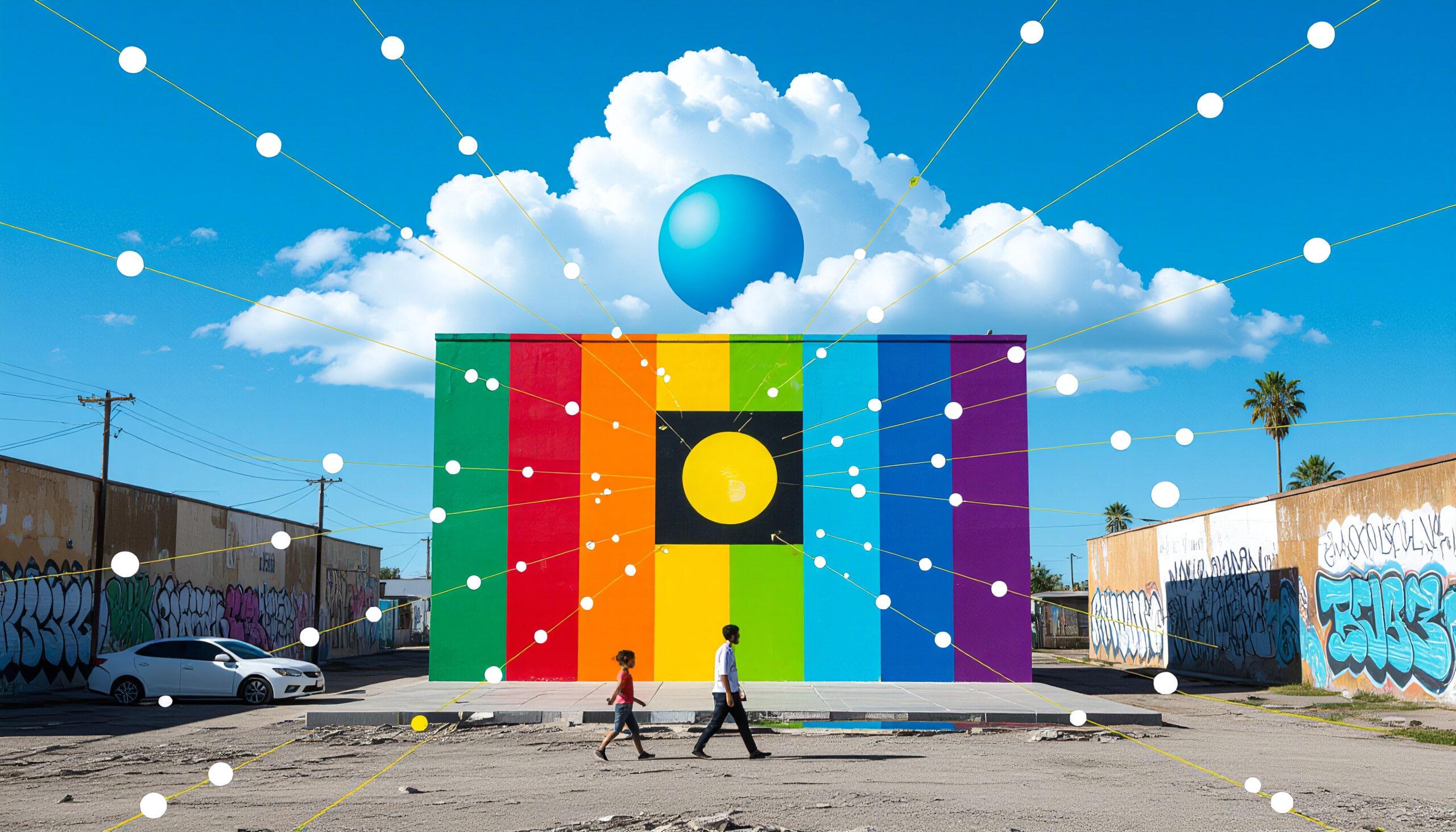 Colorful Geometric Mural in City