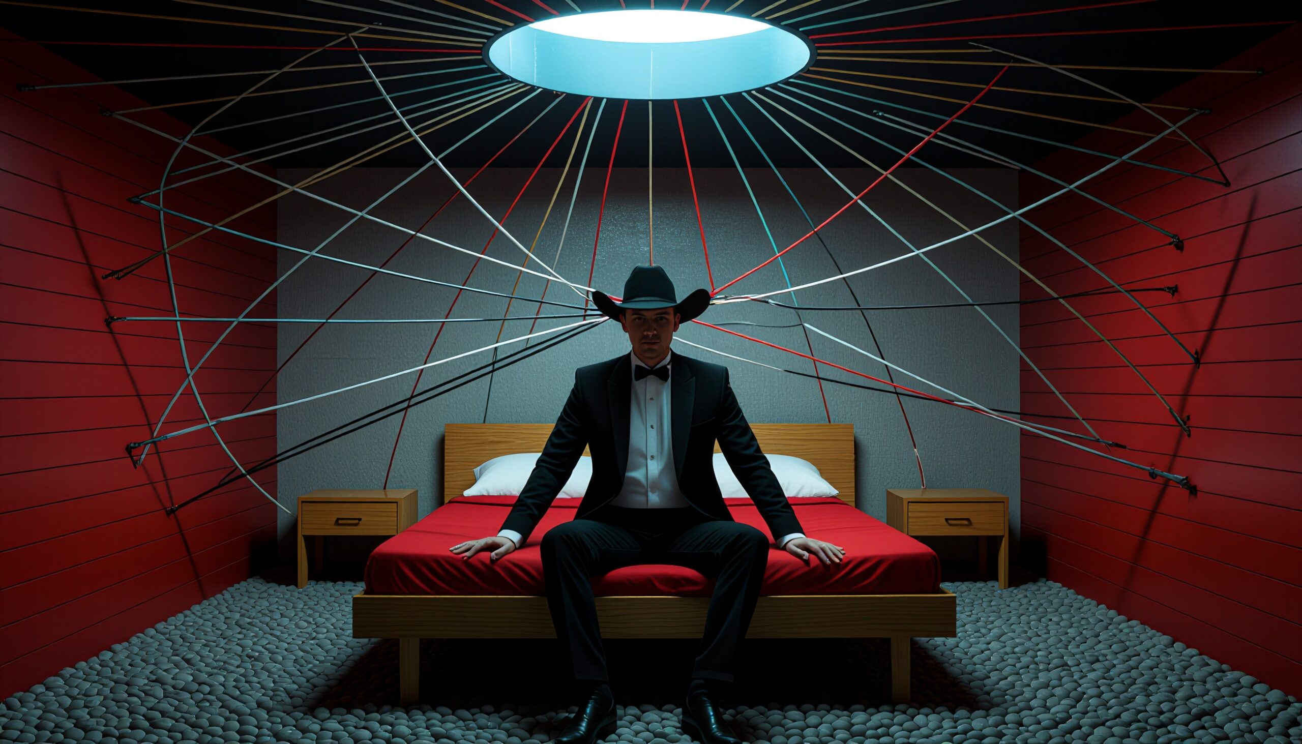 Cowboy in surreal red room