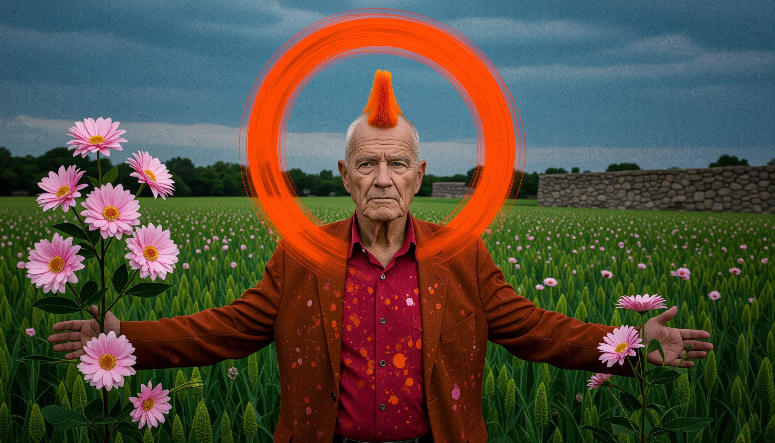 Elderly Man in Flower Field