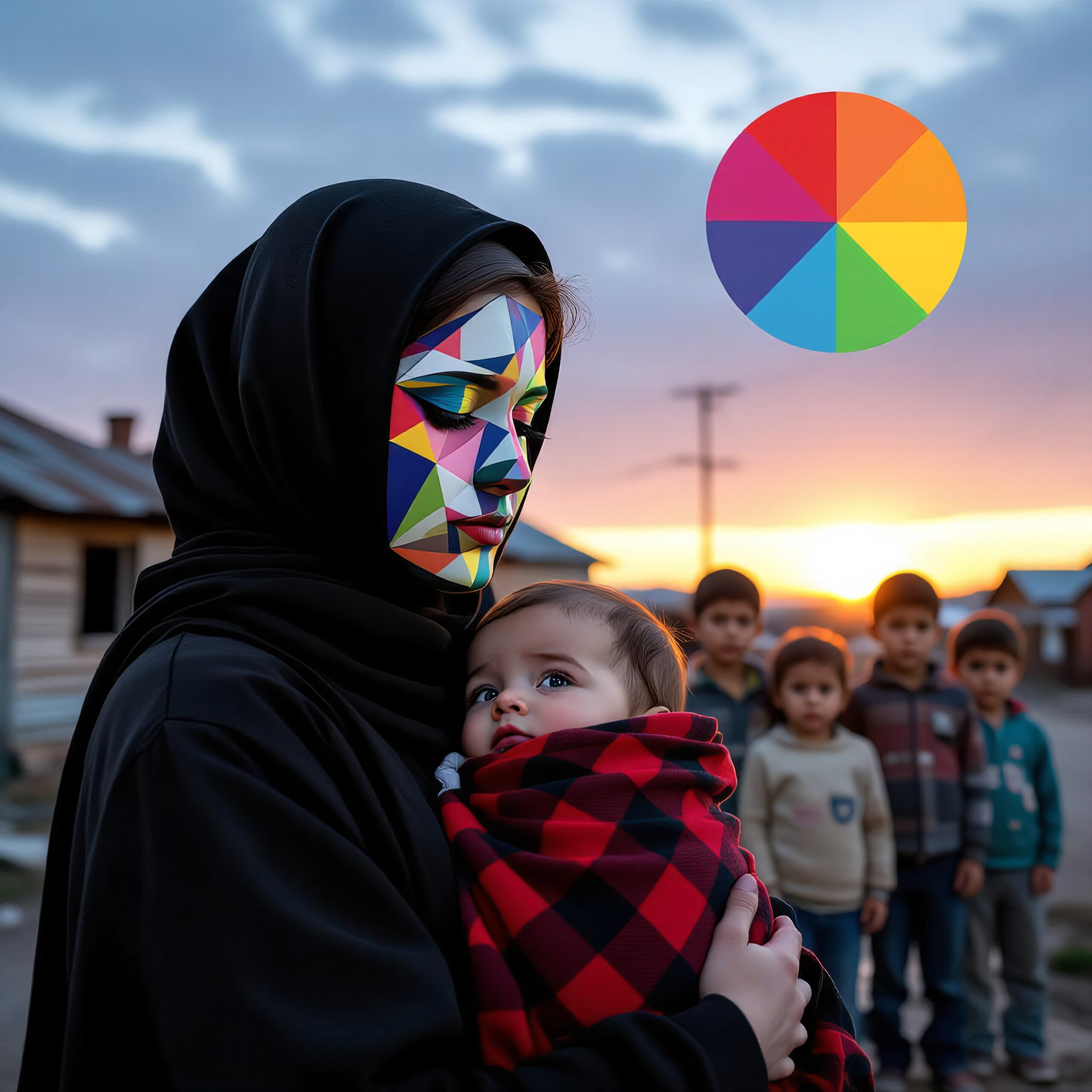 Geometric Face Art at Sunset