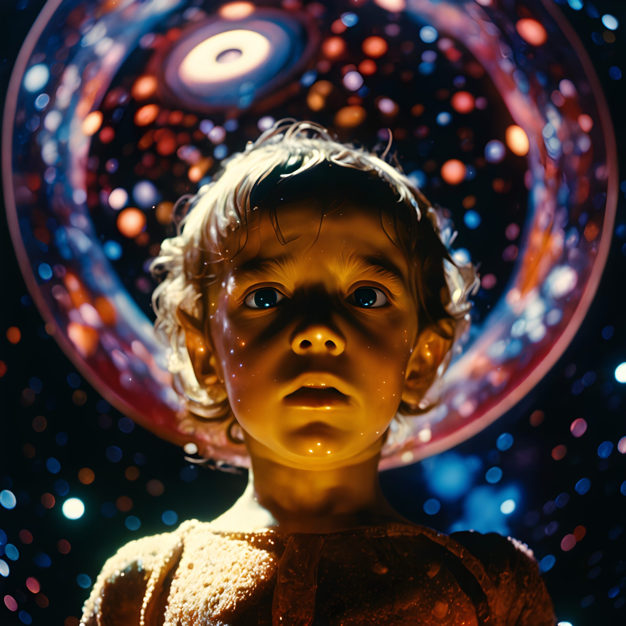 Child’s Wonder Amid Cosmic Colors