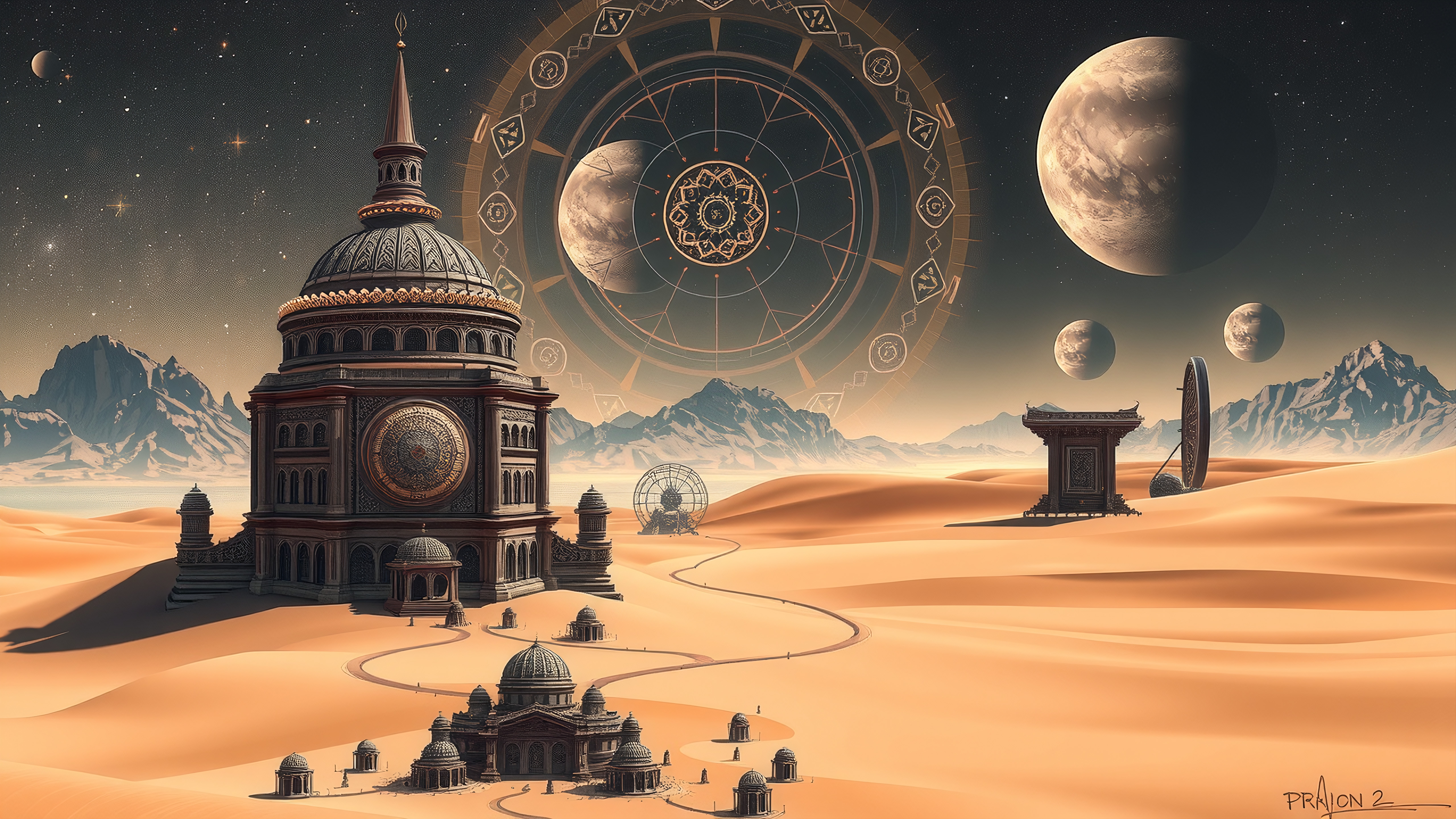Mystical Desert with Celestial Chart