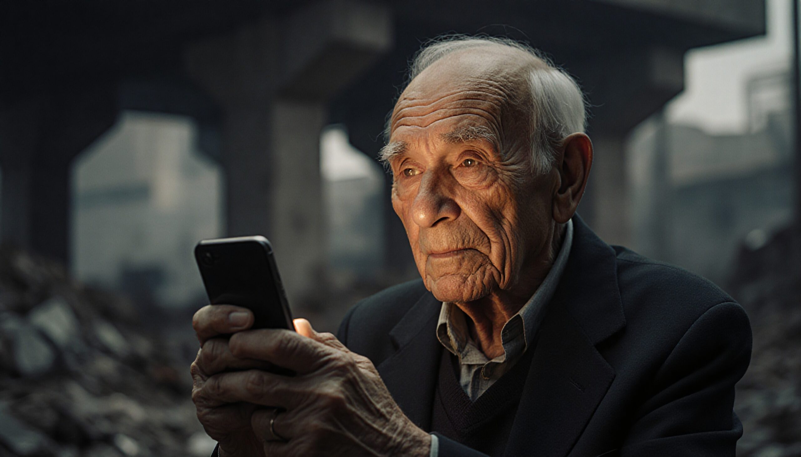 Elderly Man Using Smartphone Technology