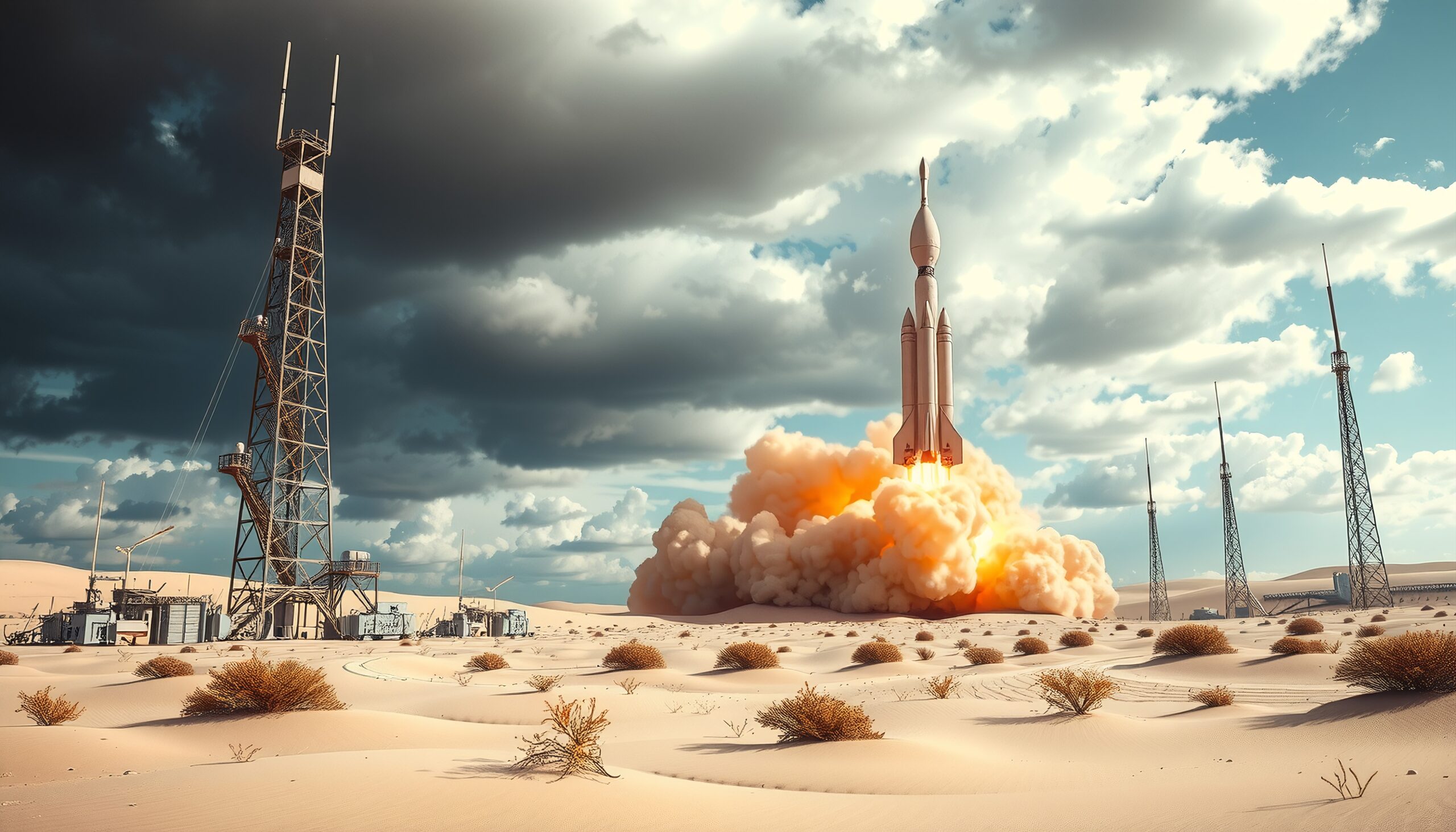 Rocket Launch in Sandy Desert