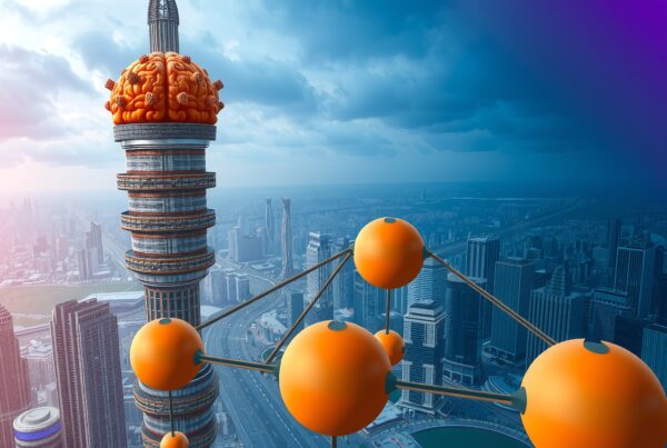 Futuristic cityscape featuring unique skyscraper design.