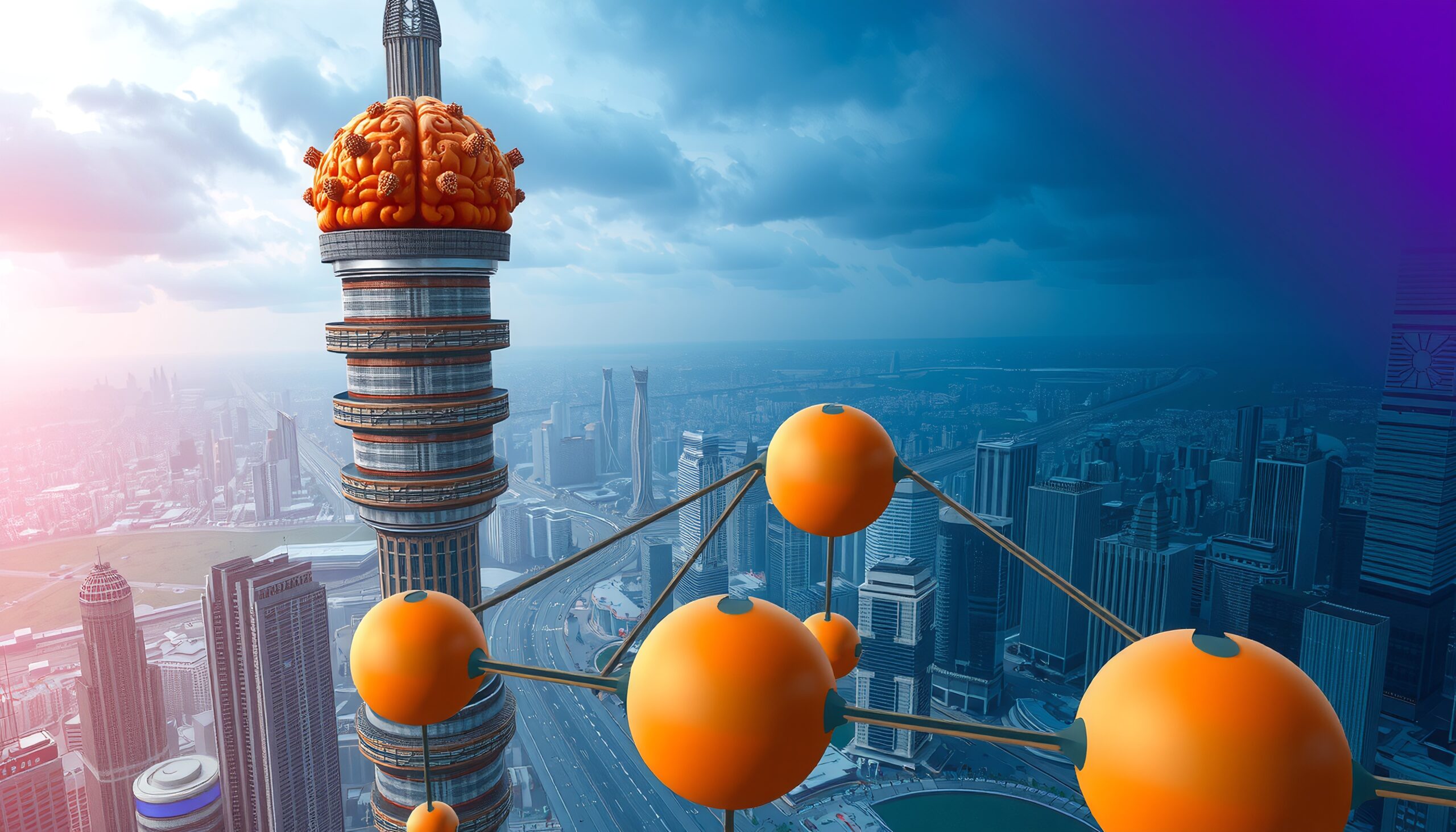 Futuristic City with Brain Tower