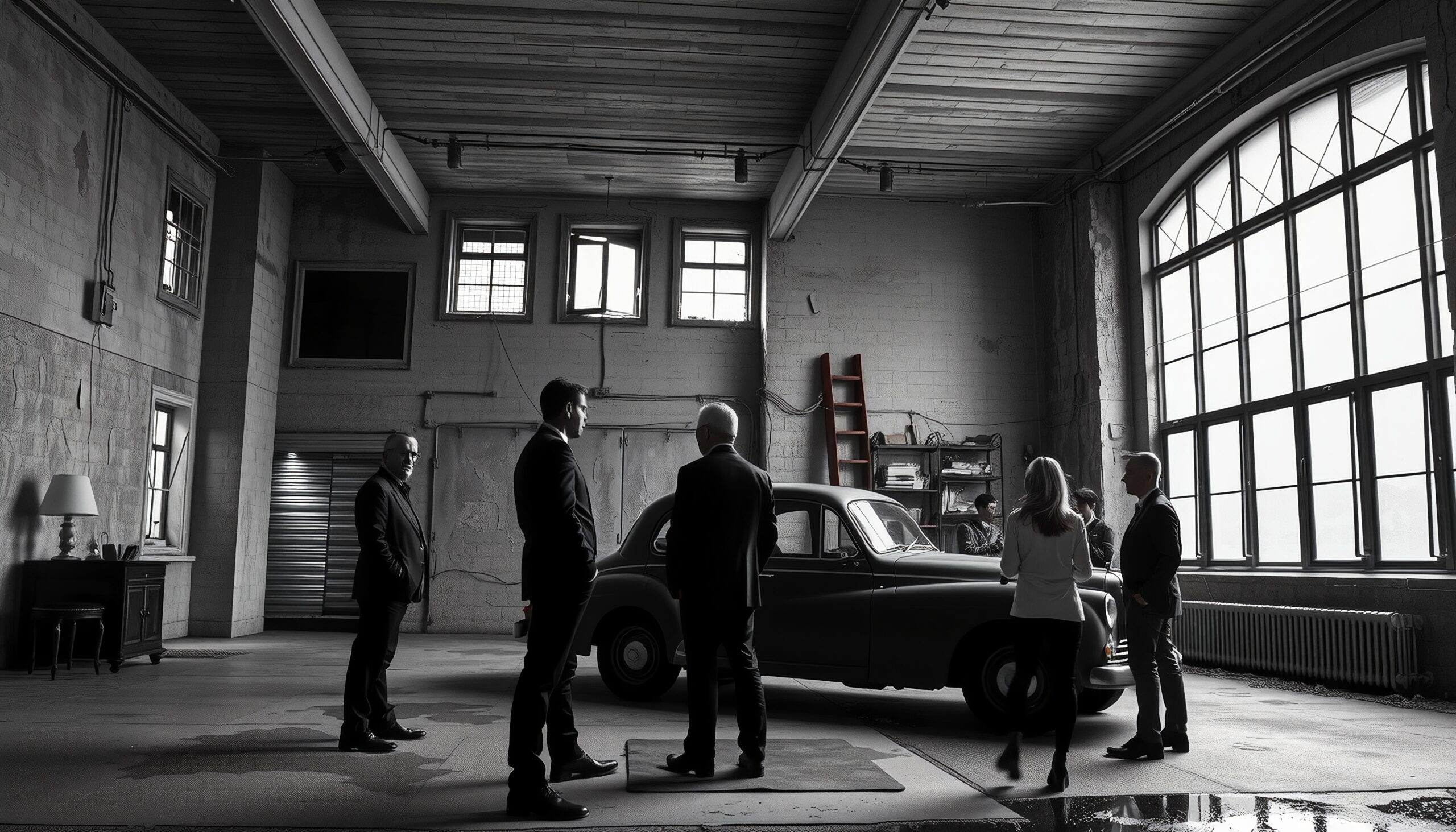 Warehouse Meeting Around Classic Car